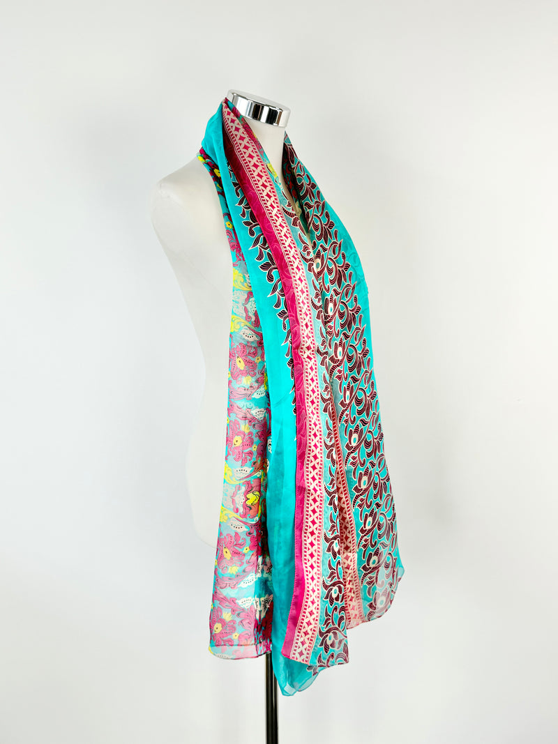 Joyce Aqua & Pink Silk Scarf