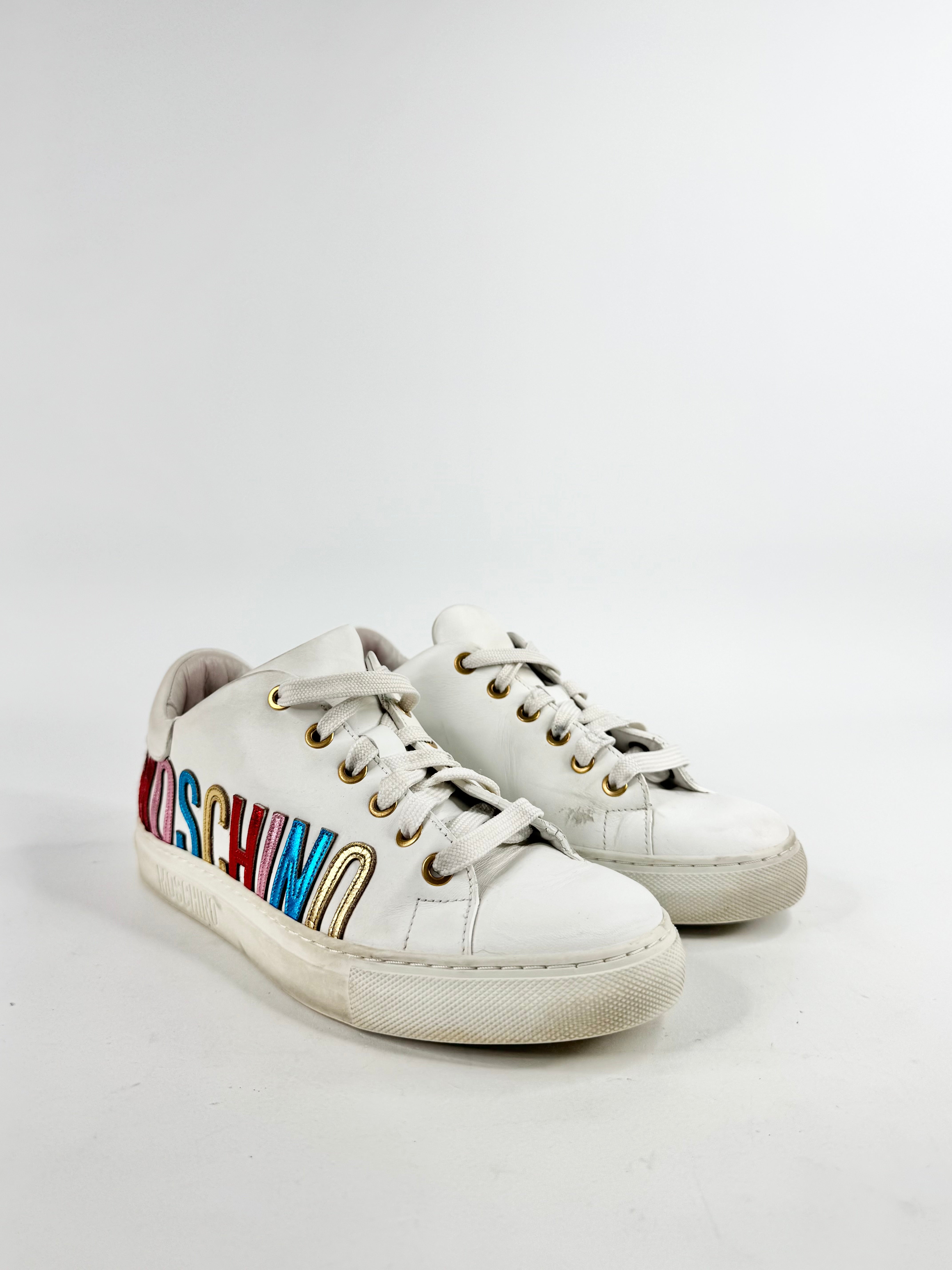 Moschino White Rainbow Logo Sneakers - EU36