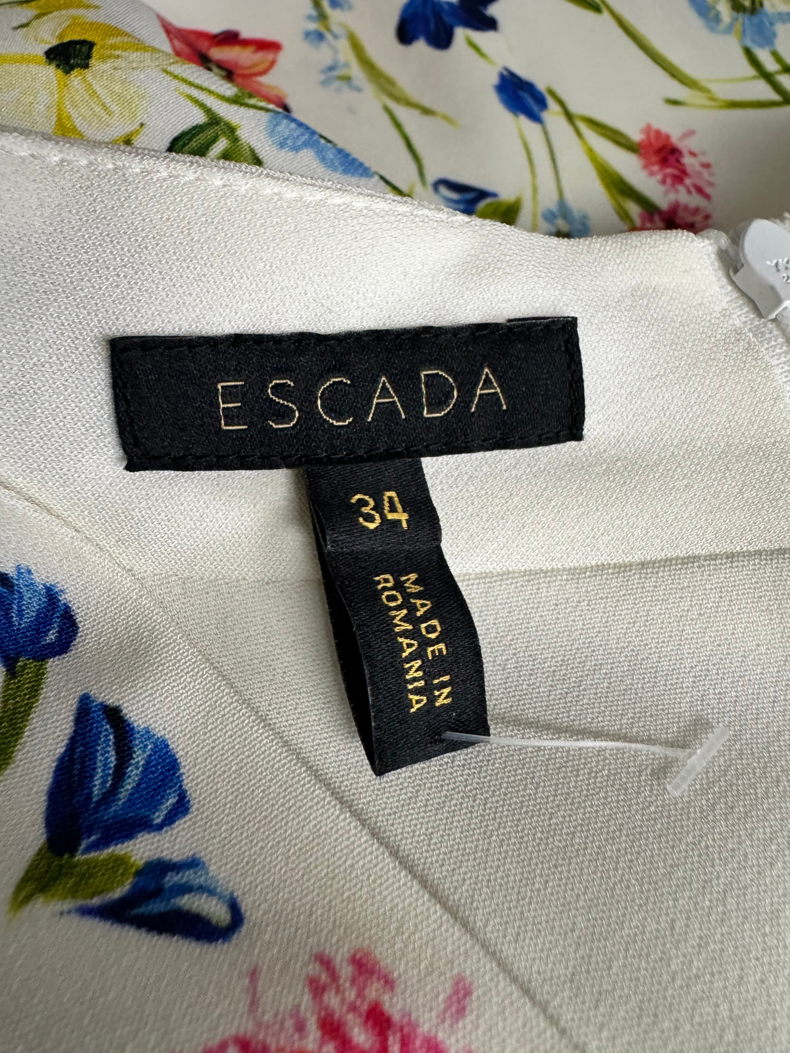 Escada White Watercolour Floral Dress - AU8/10
