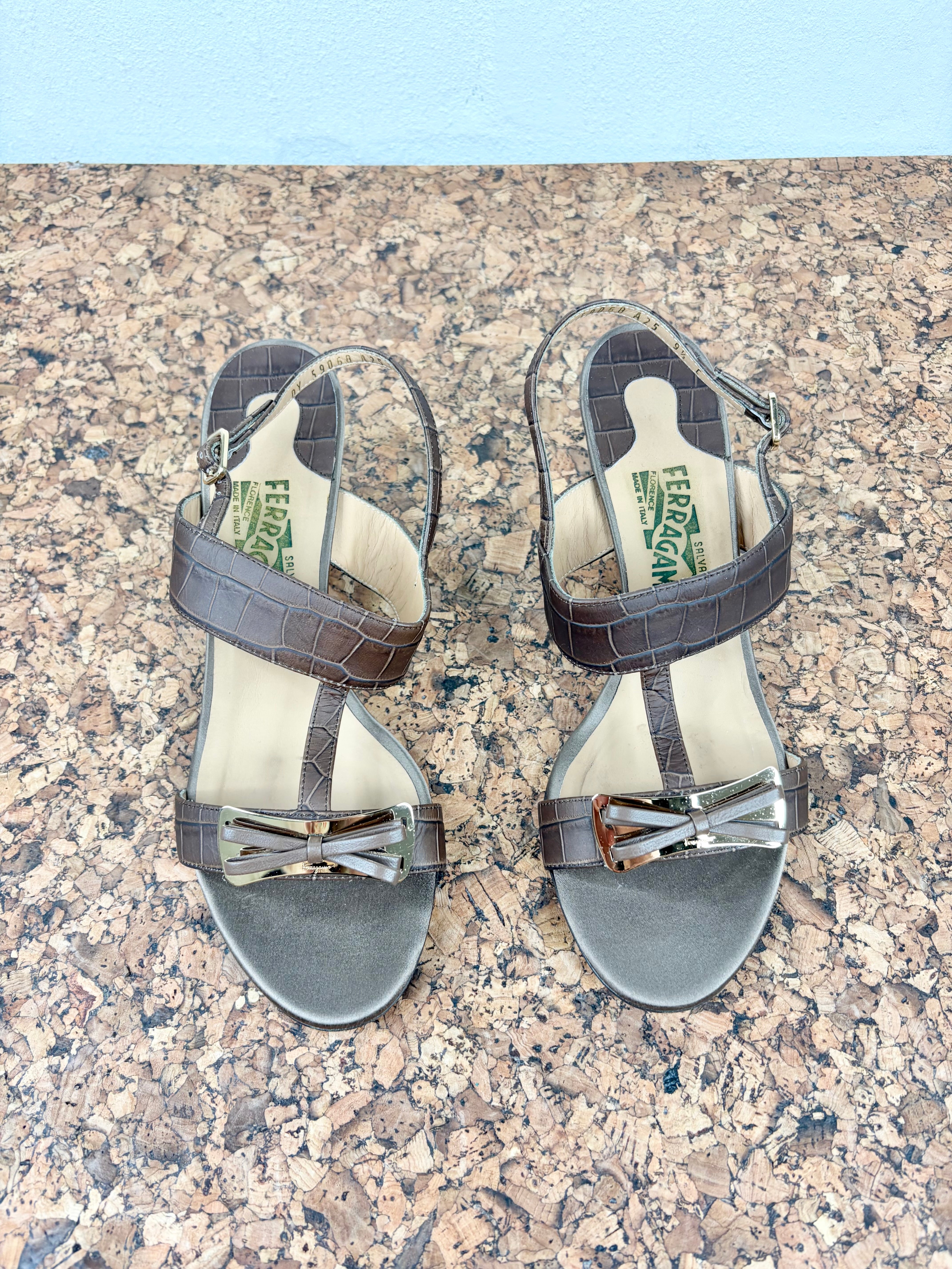 Salvatore Ferragamo 'Blues' Tobacco Heeled Sandal - EU40.5