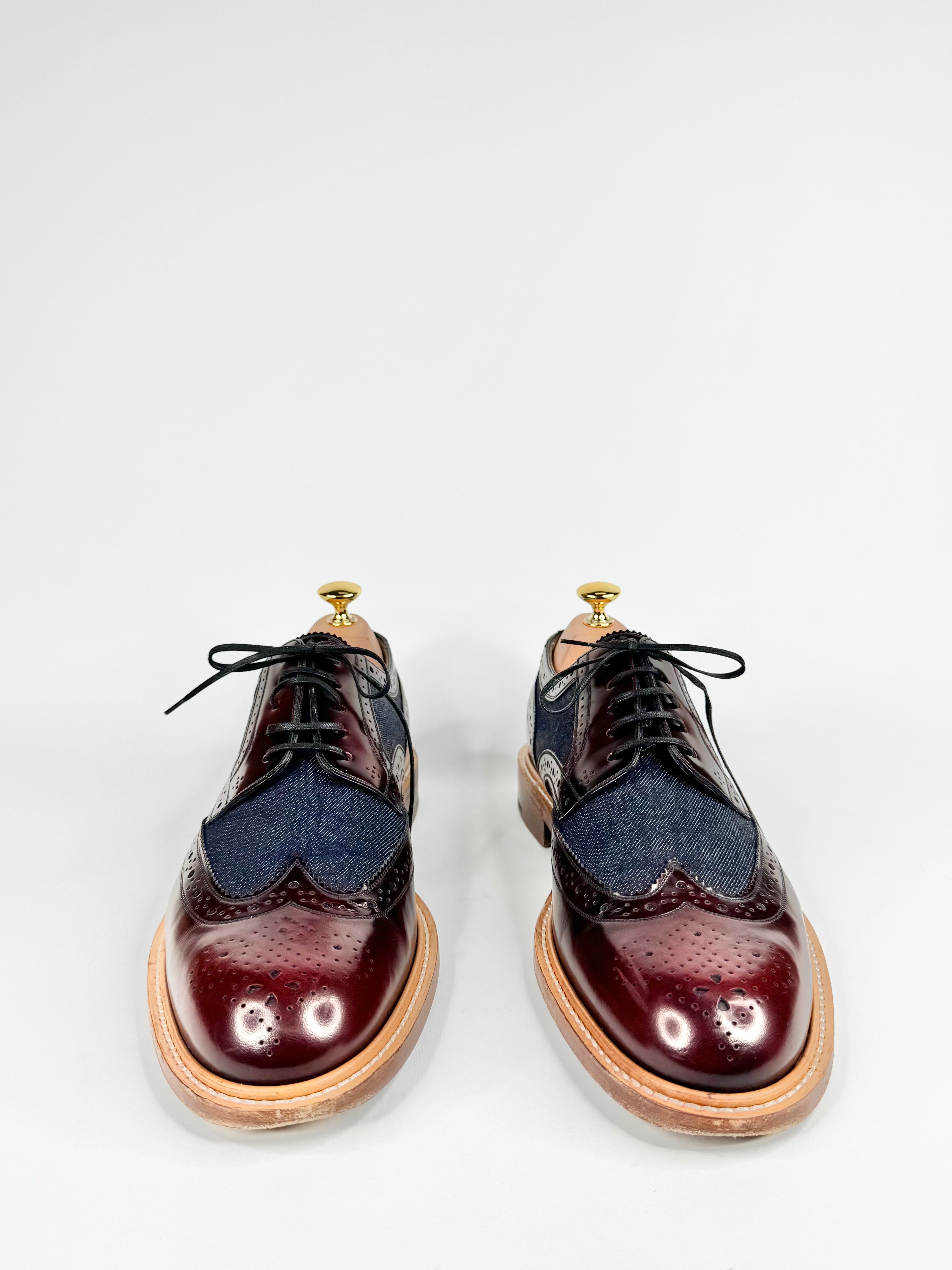 Louis Vuitton 'Voltaire' Denim & Burgundy Leather Derby Shoes - EU43
