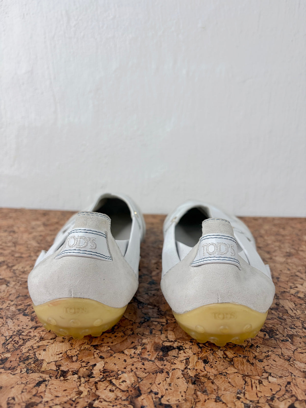 Tod's White Leather & Suede Slip-On Loafers - EU41