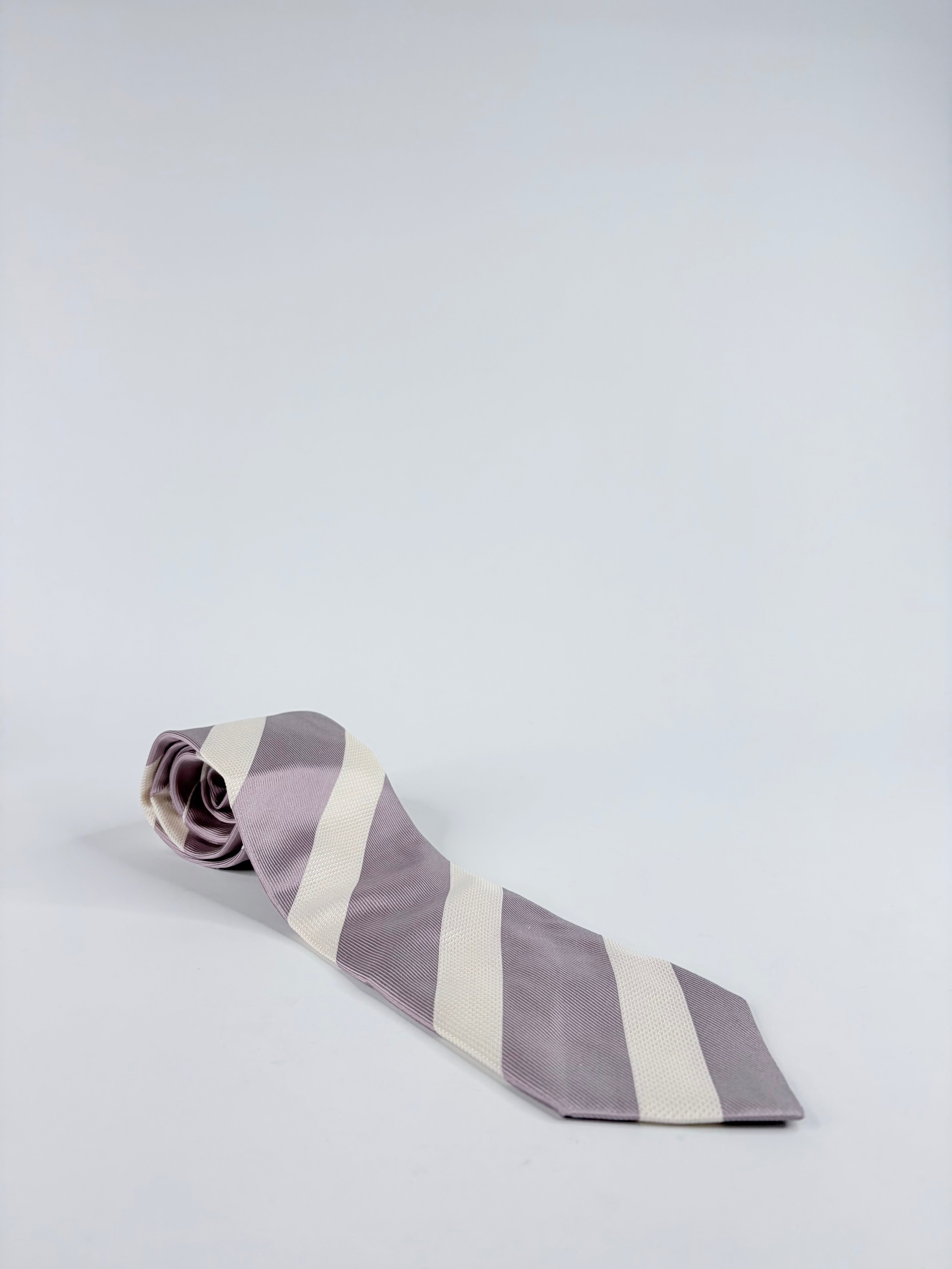 Giorgio Armani Mauve & Ivory Striped Silk Tie