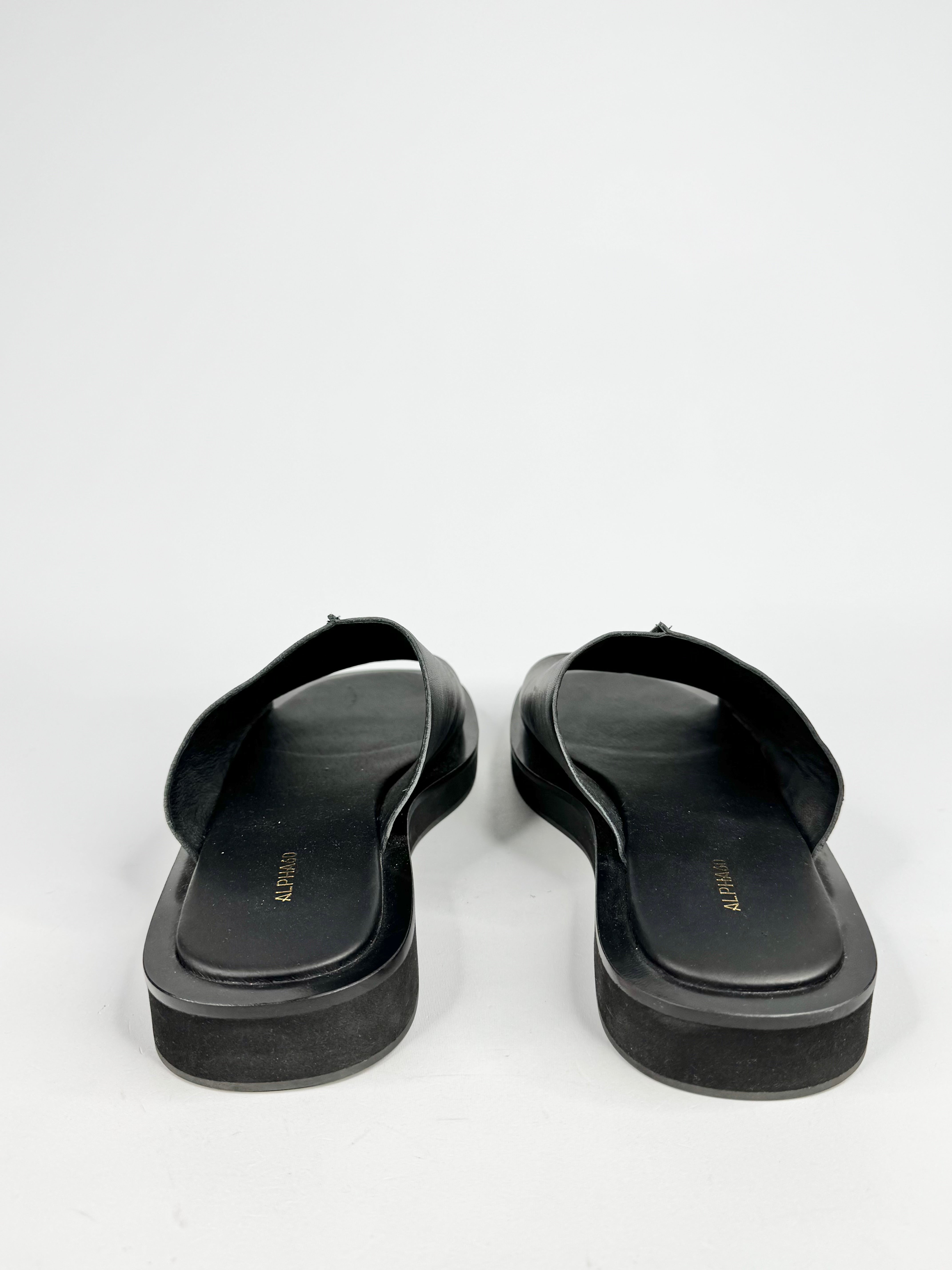 Alpha 60 Black 'Asher' Smooth Leather Slides - EU41