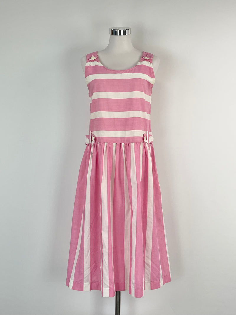 Vintage 70s Kenzo Pink & White Midi Dress - AU8/10