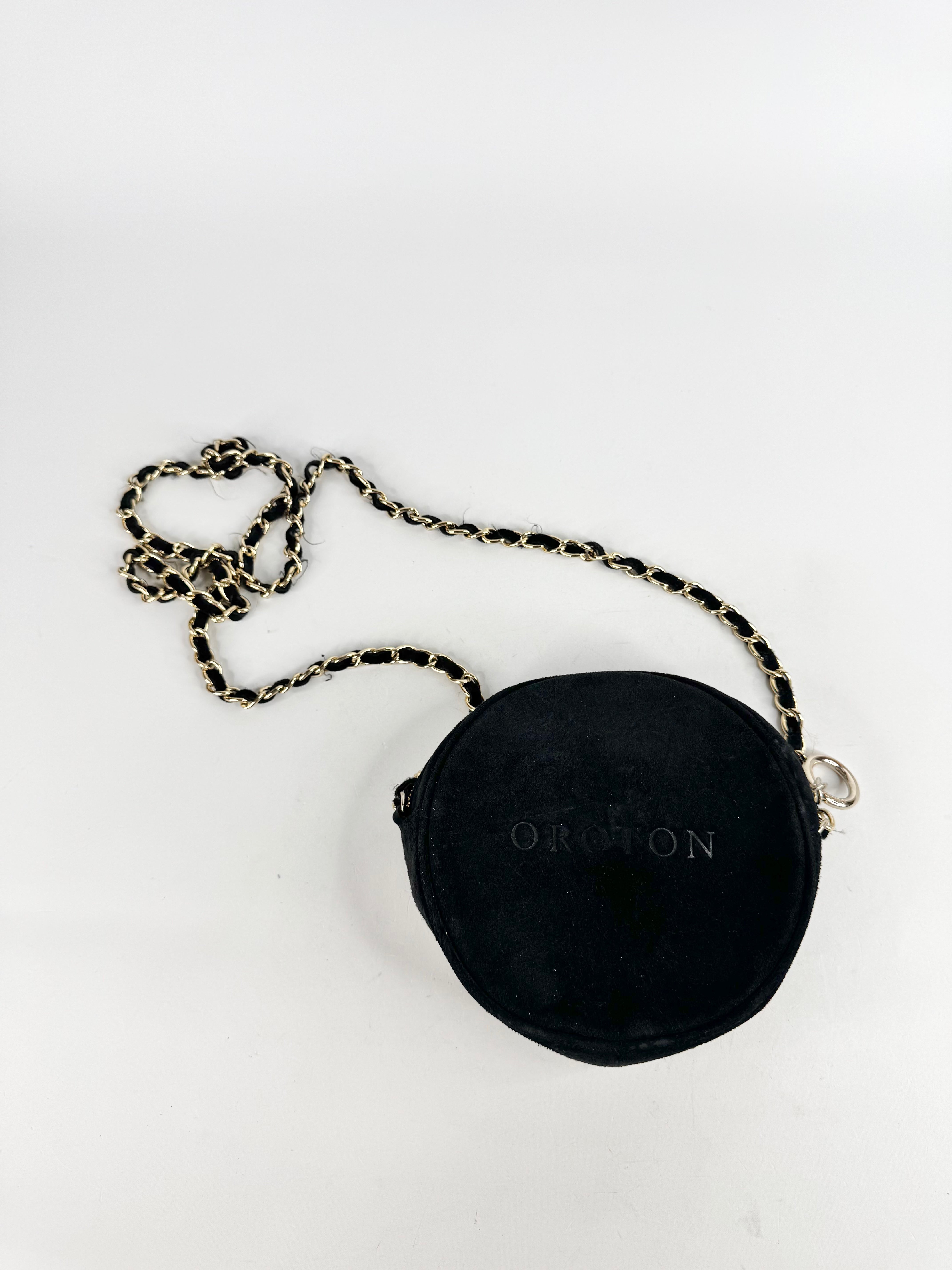 Oroton Black Suede Circle Handbag