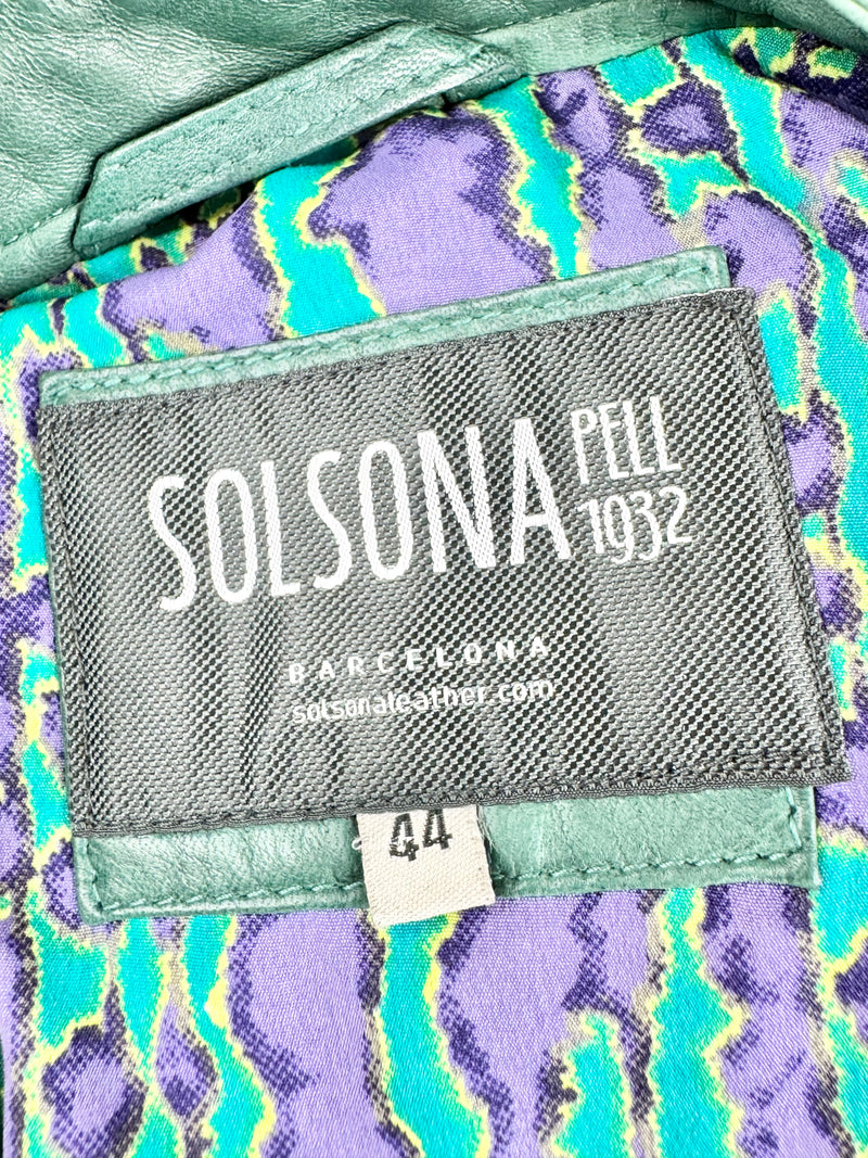Solsona Green Leather Snakeprint Lined Leather Jacket - AU12