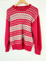 Handmade Vintage Red & Grey Alpaca Knit Sweater - AU10/12