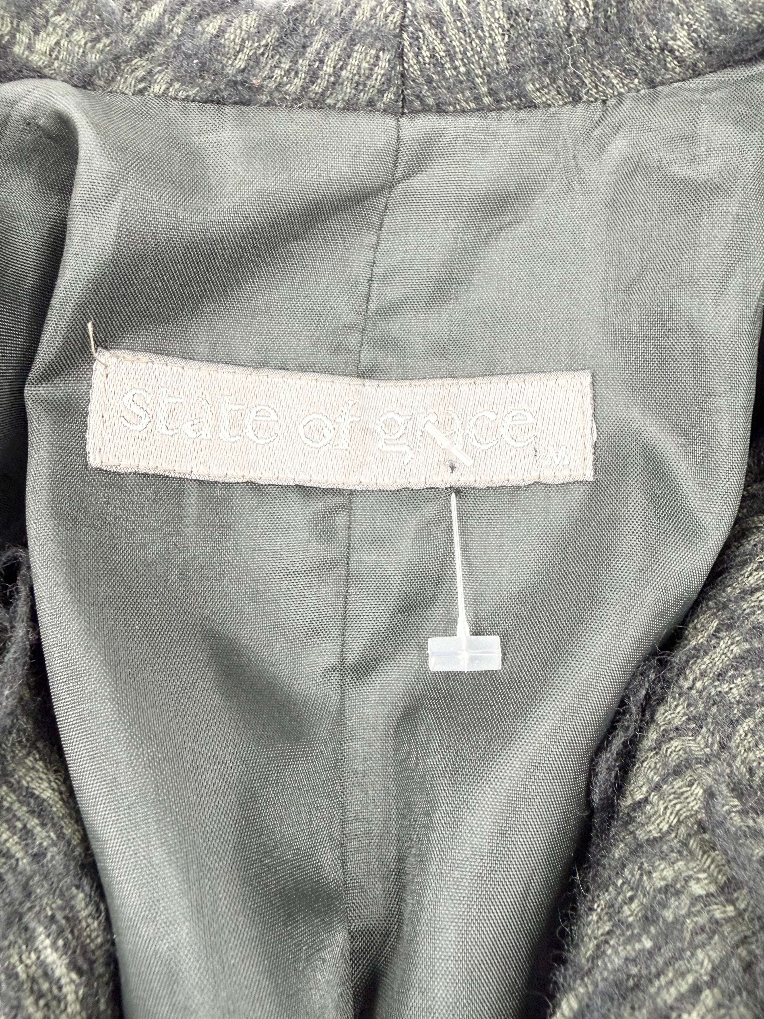 State of Grace Green & Black Textile Wool Coat - AU10/12
