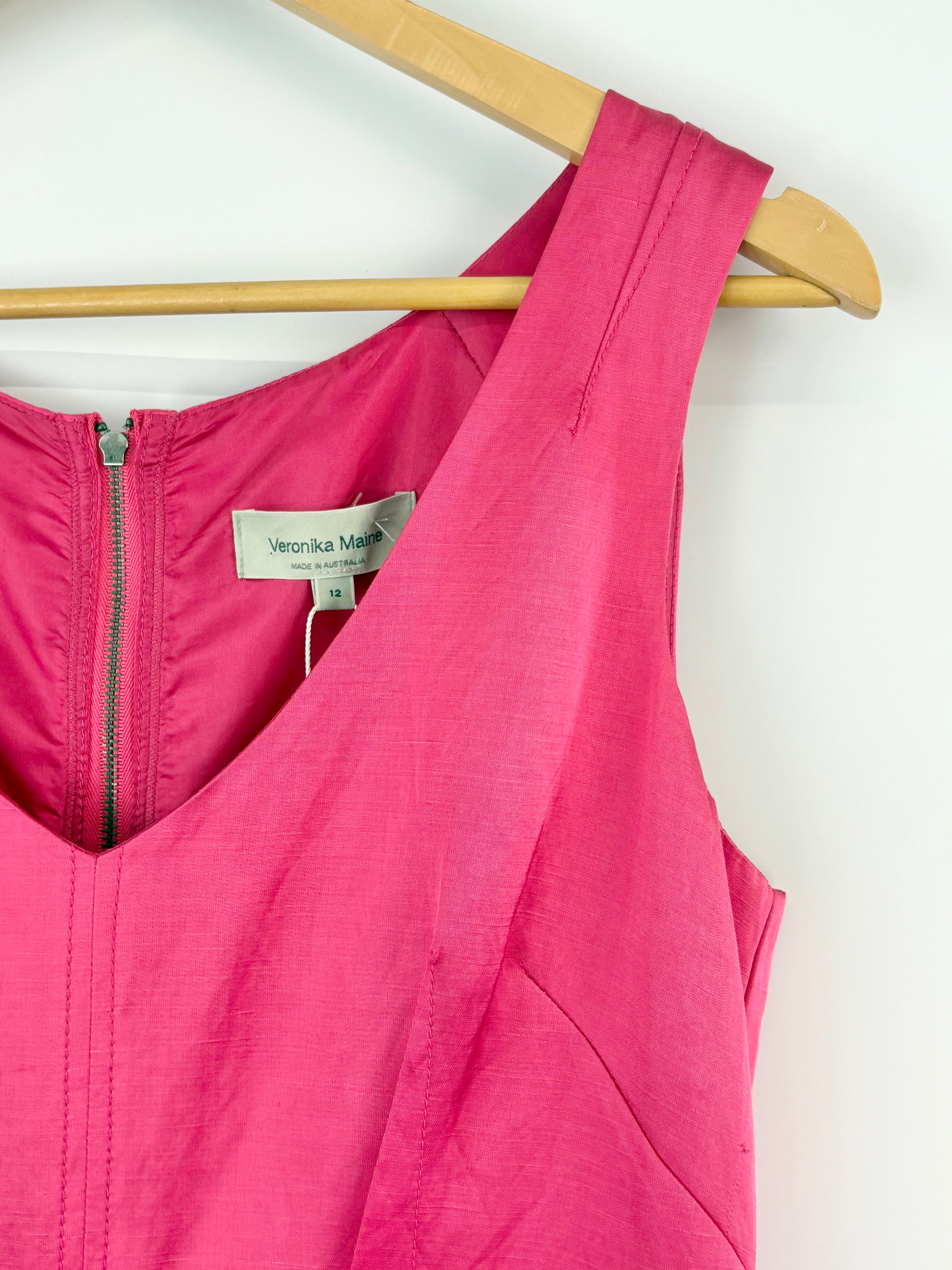 Veronika Maine Satin Magenta Sleeveless Midi Dress - AU12
