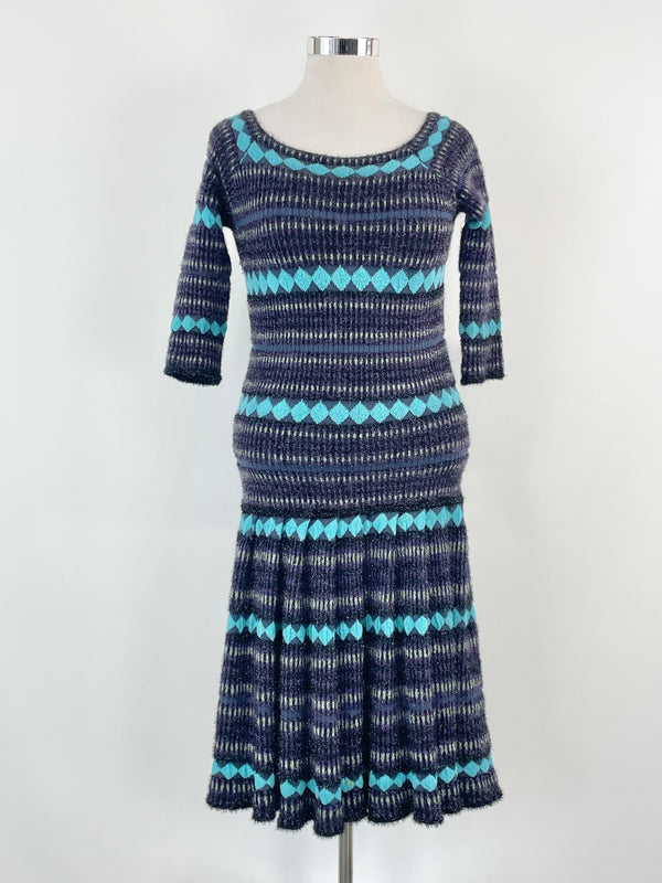 Emporio Armani Sparkling Blue & Purple Mohair-Blend Dress - AU10/12