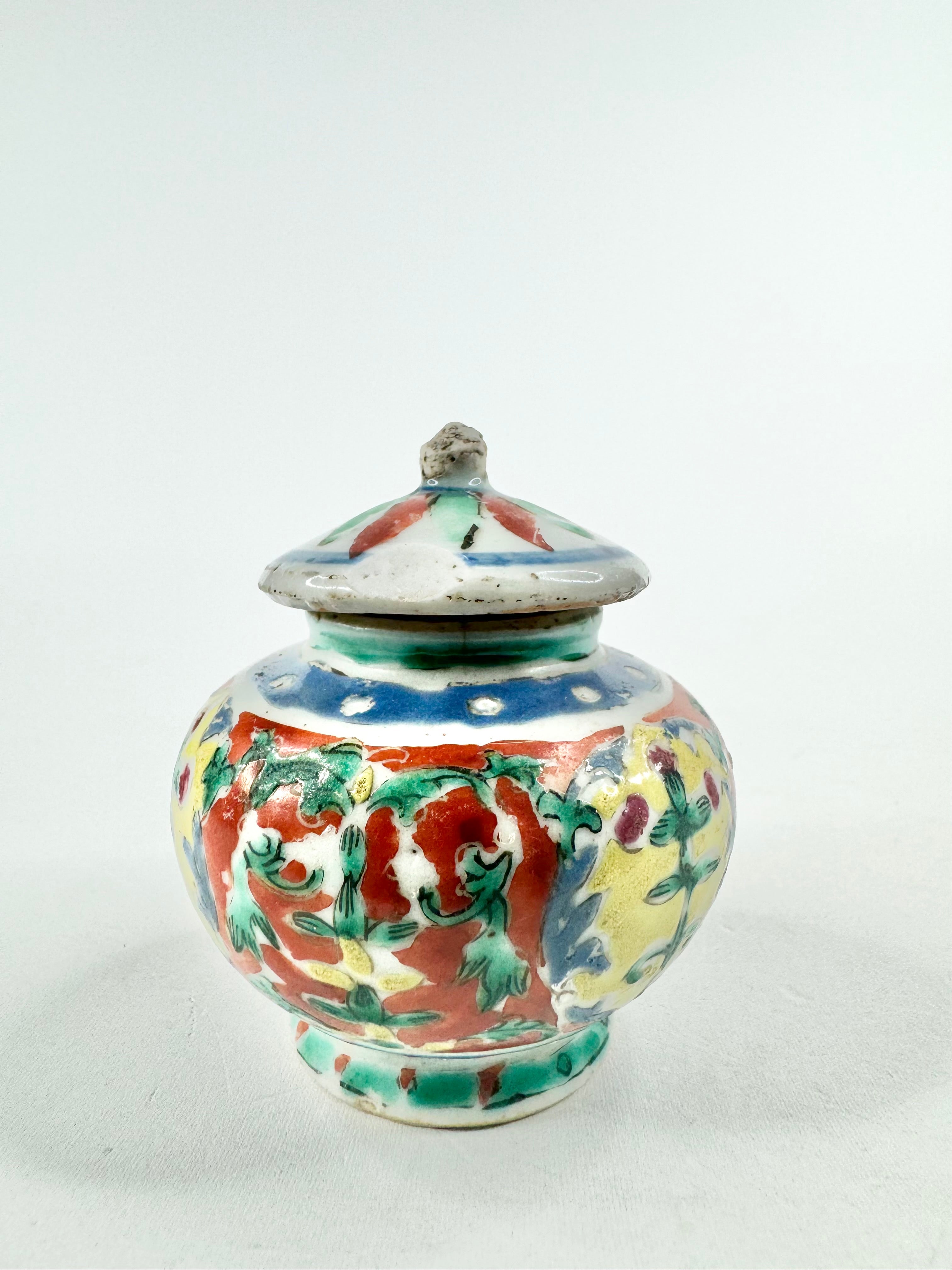 Antique Chinese Five Colour Small Ginger Jar