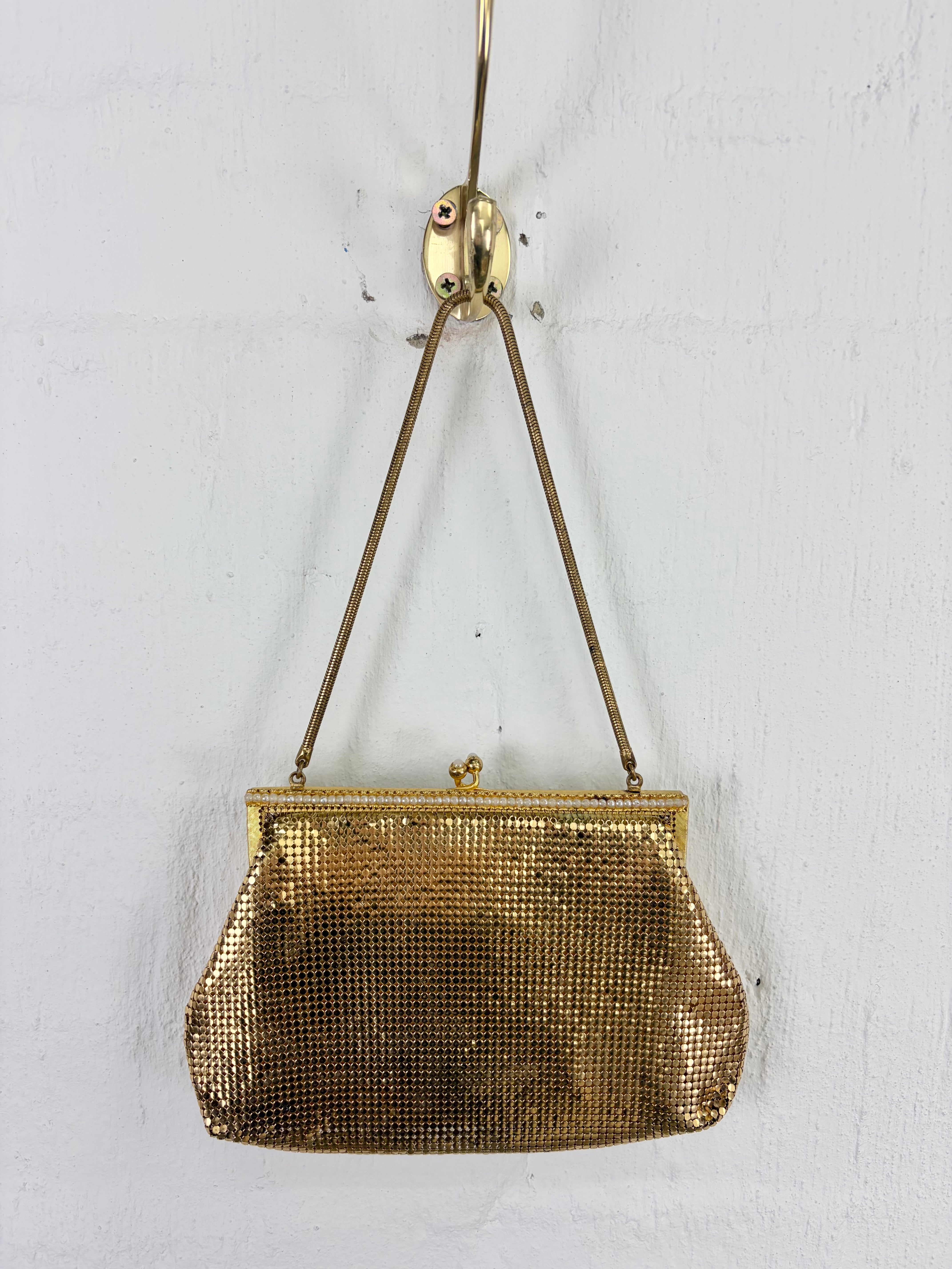 Vintage West German Metallic Gold Metal Mesh Evening Bag