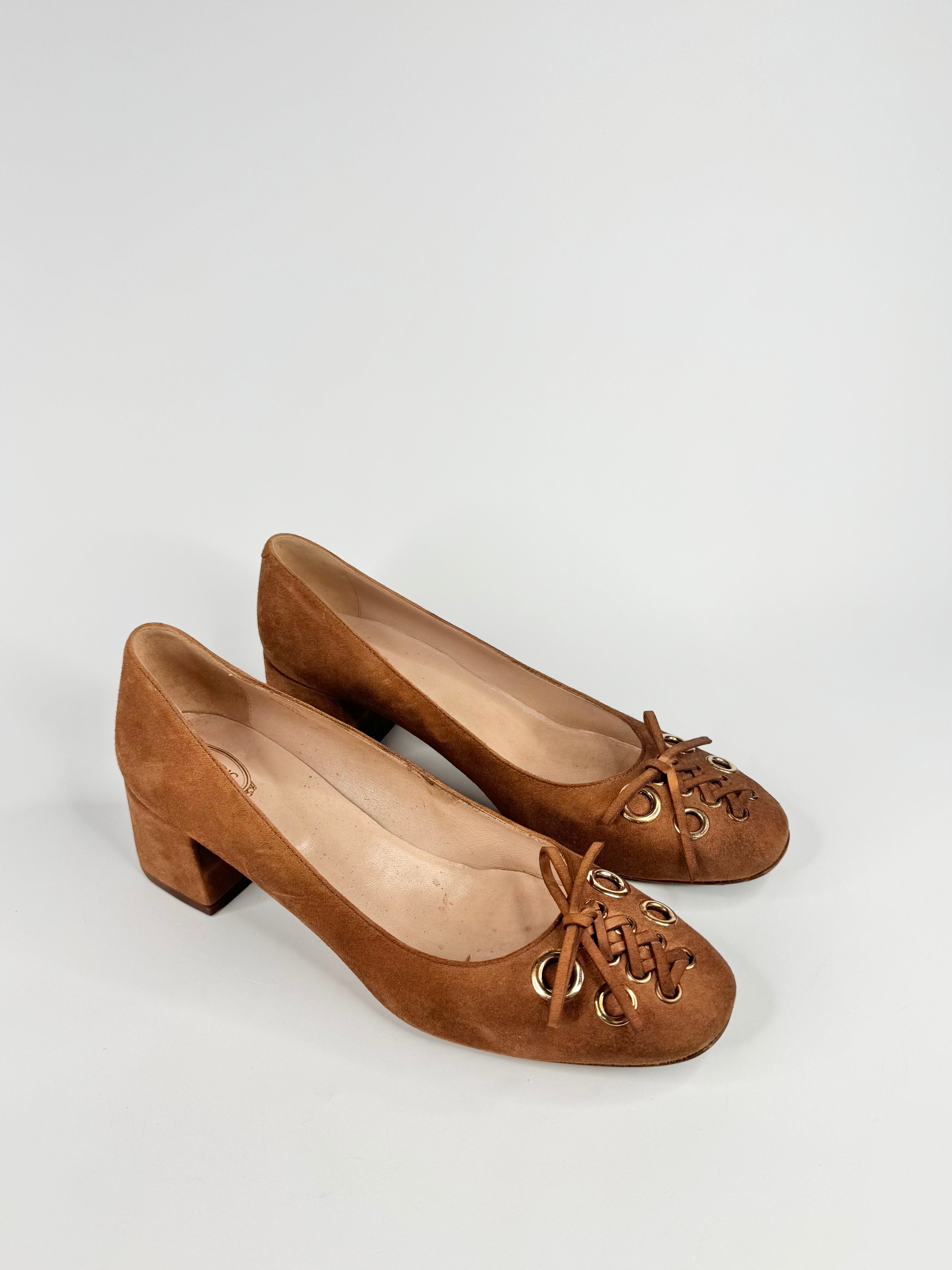 Tod's Cognac Suede Block Heels - EU40.5