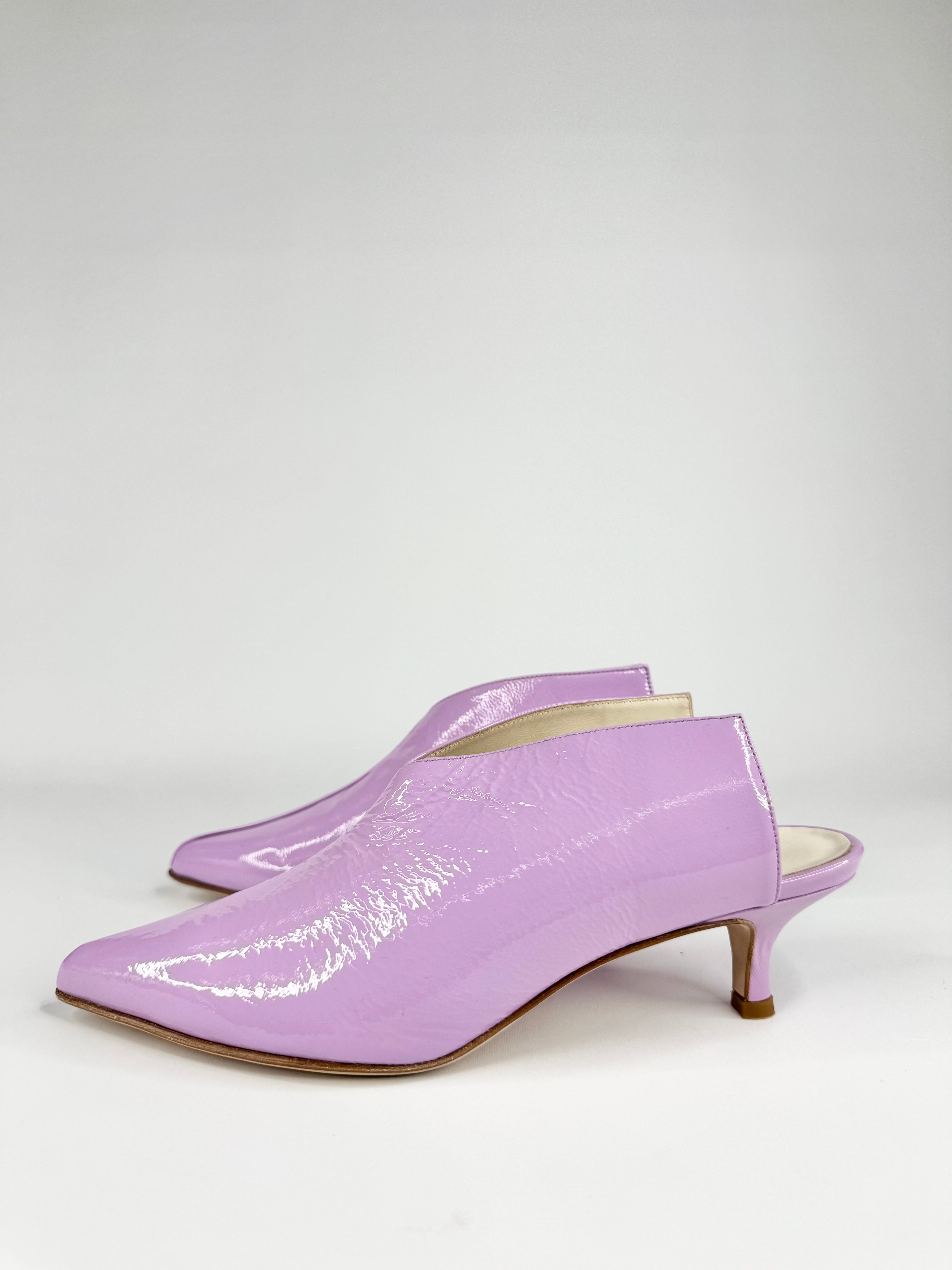 Tibi Lavender 'Jase Crinkled' Patent Leather Mules NWT - EU38.5