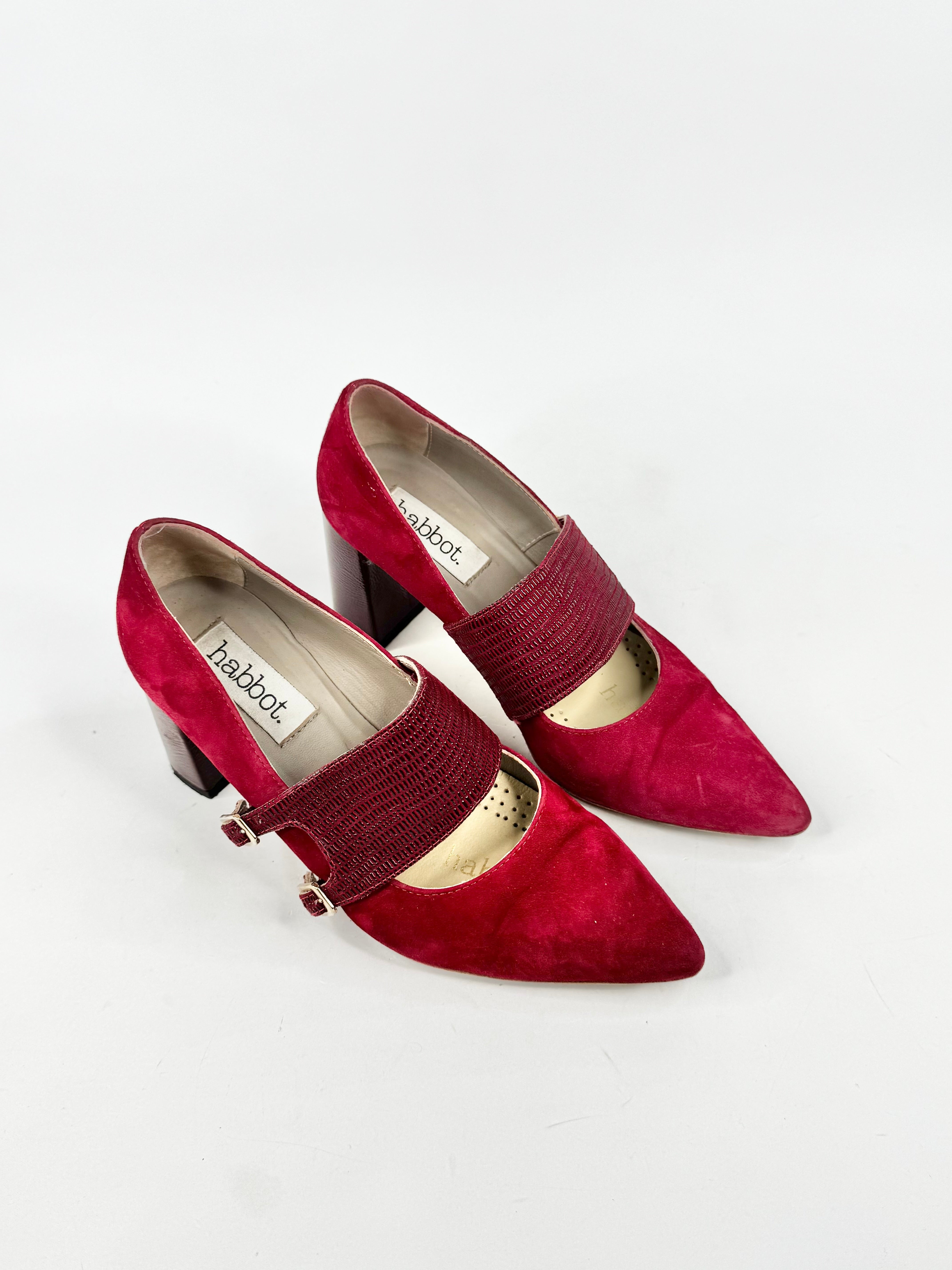 Habbot Cherry Red Suede Mary Janes - EU37