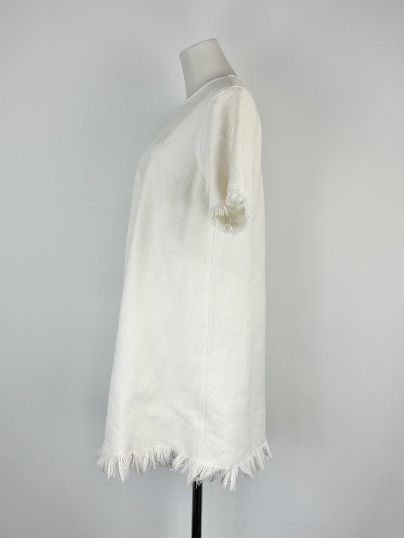 T by Alexander Wang Cream Textured Fringed-Hem Dress - AU10/12