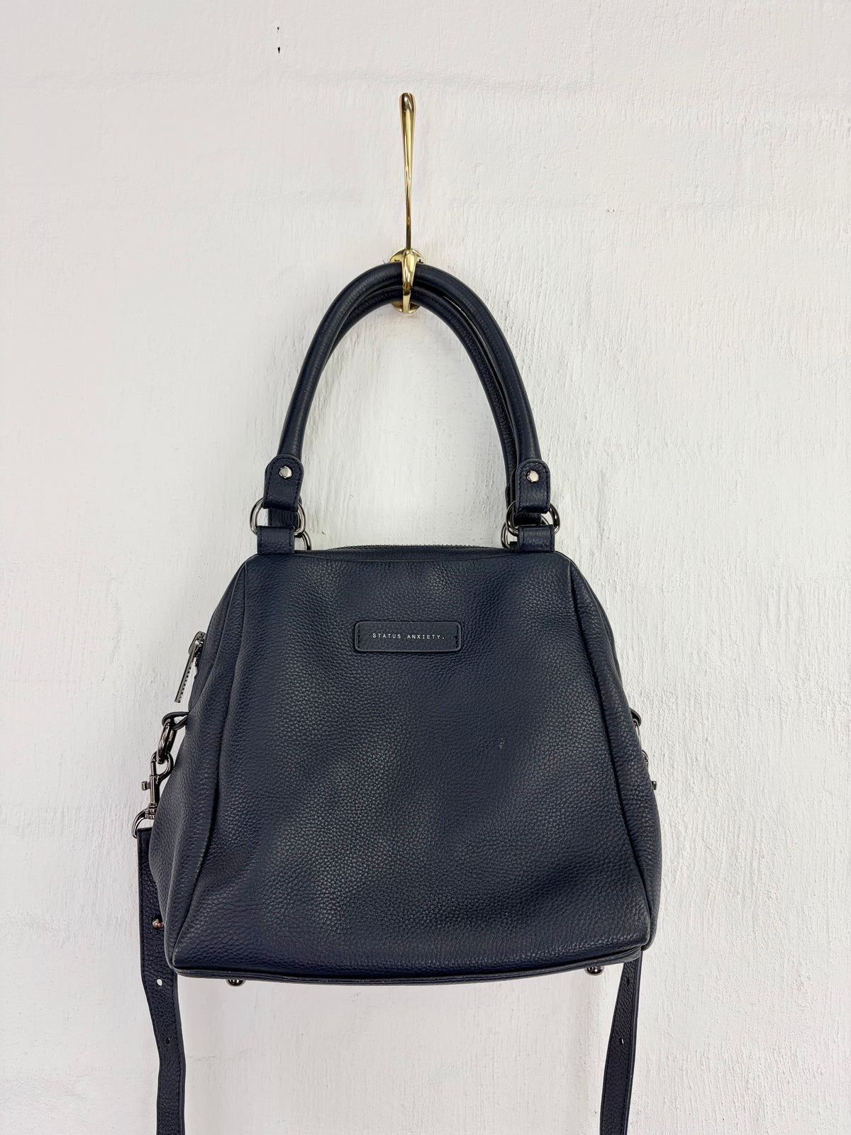 Status Anxiety Navy Grained Leather Bag