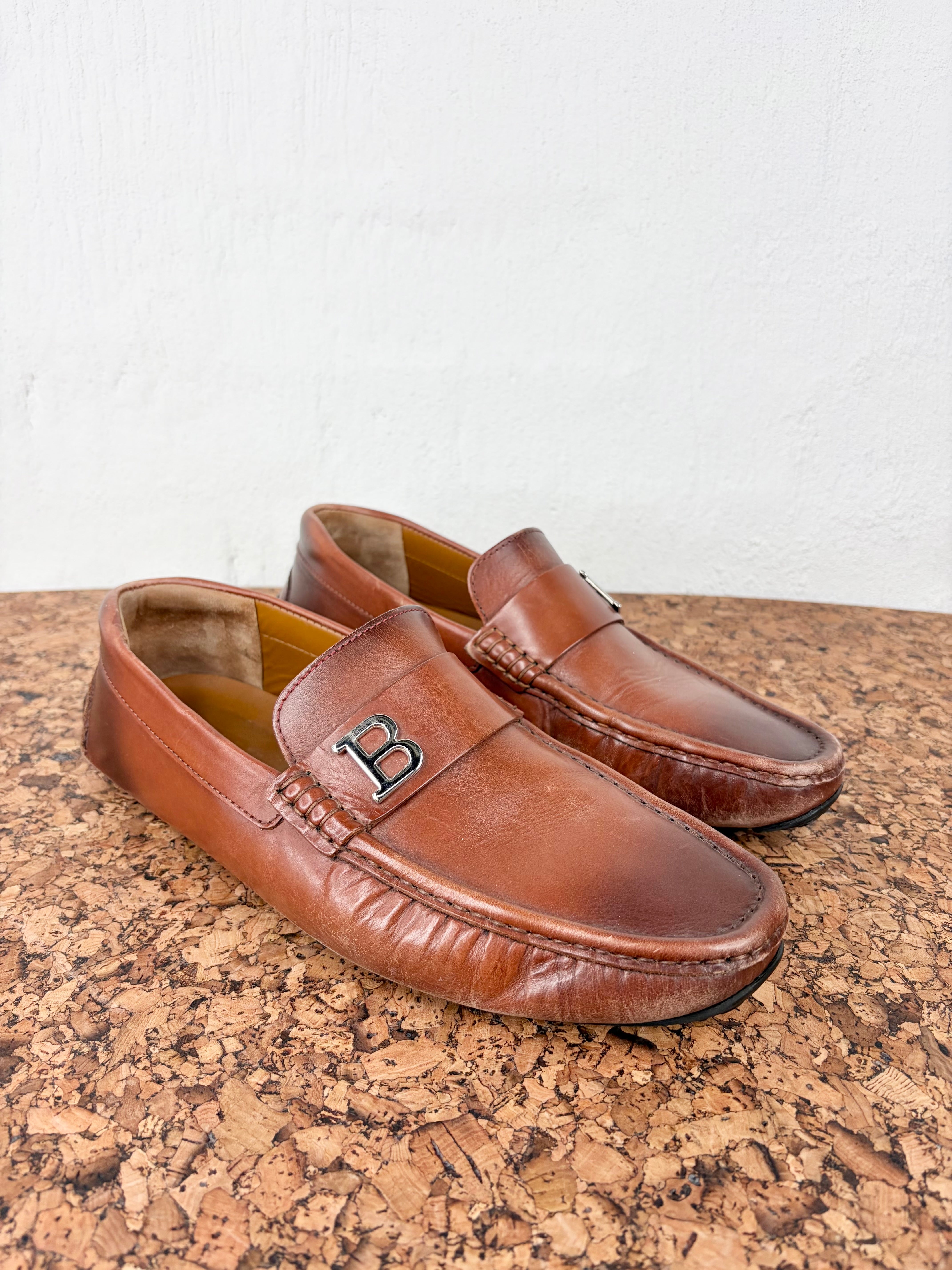 Bally Amber Brown Leather Driver Loafer - EU43