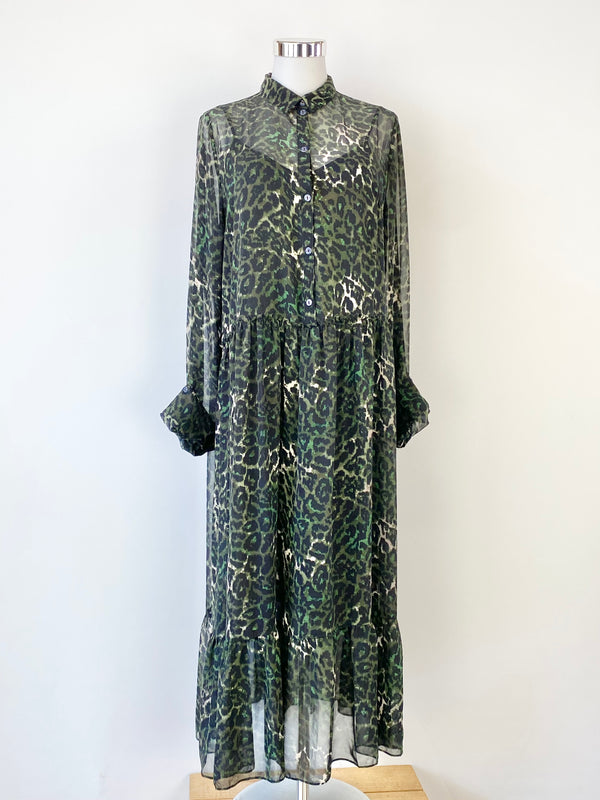 Munthe Green Leopard Print Pattern Maxi Dress - AU10