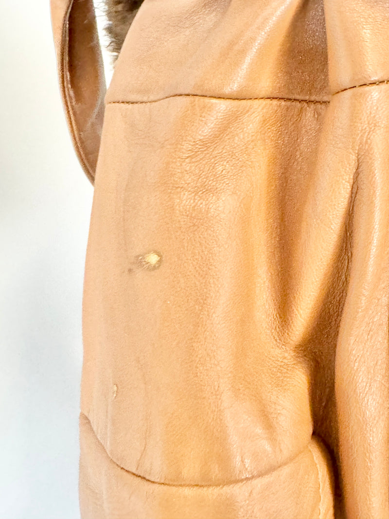 Vintage Leather & Fur Tan Tie Coat - AU8/10