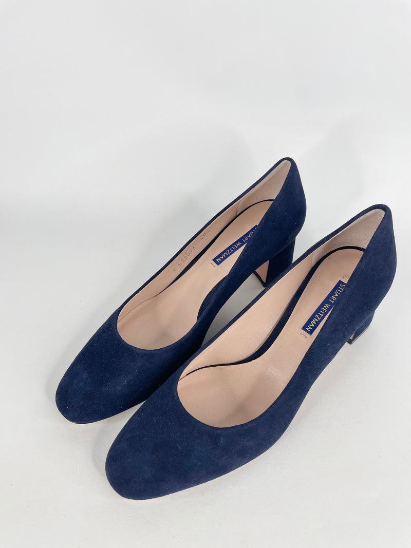 Stuart Weitzman Navy Blue Suede 'Mary Ann 60' Pumps - EU40.5