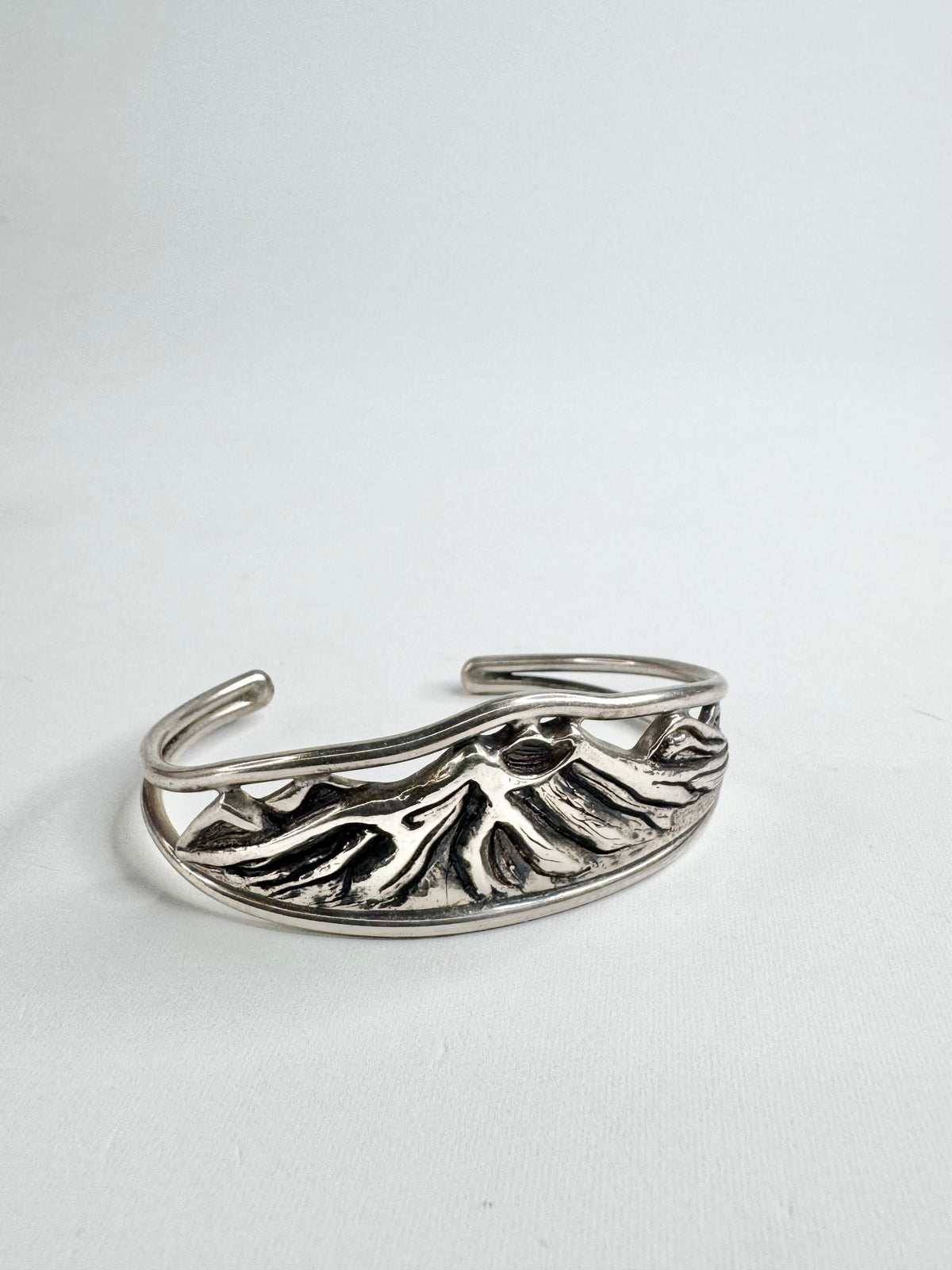 Vintage Silver Art Nouveau Mountain Scene Cuff