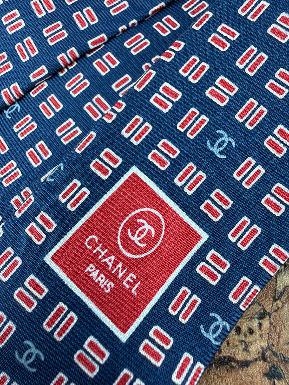 Chanel Navy & Red Patterned Silk Tie