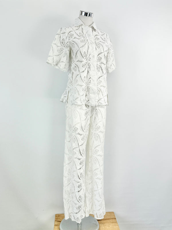 O.P On Parks Sheer White Lace Two Piece - AU8/6