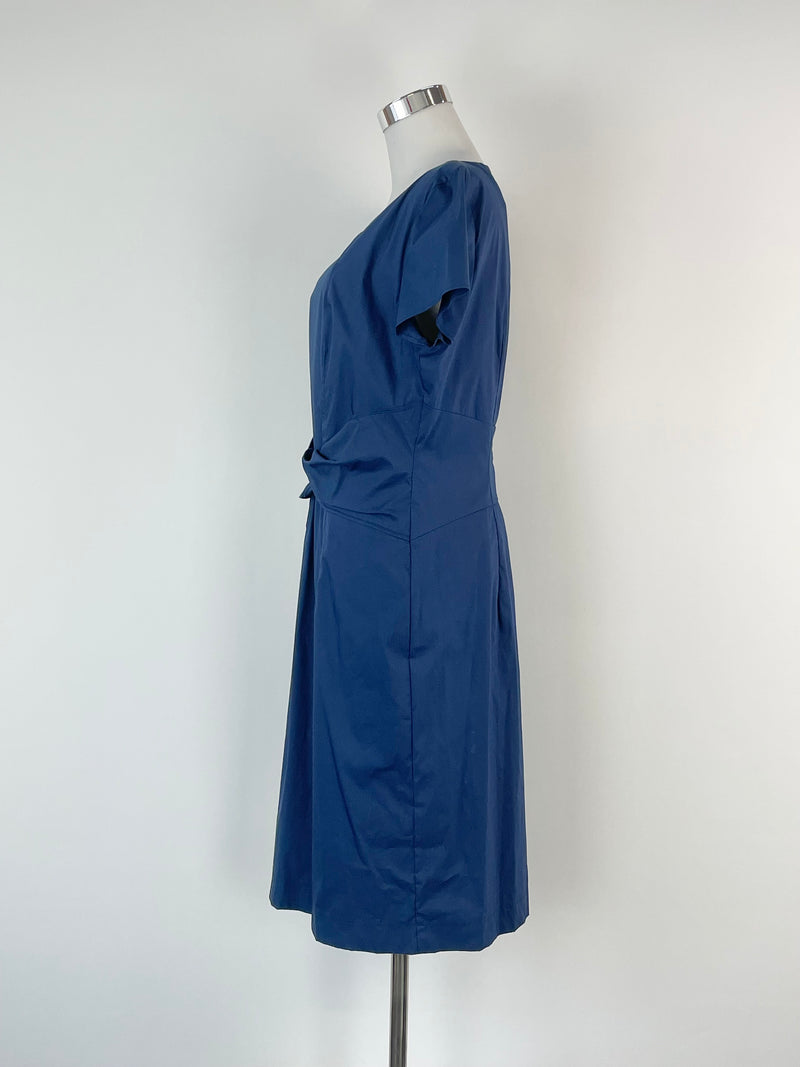 Luisa Cerano Navy Blue Waist-Bow Midi Dress - AU8/10