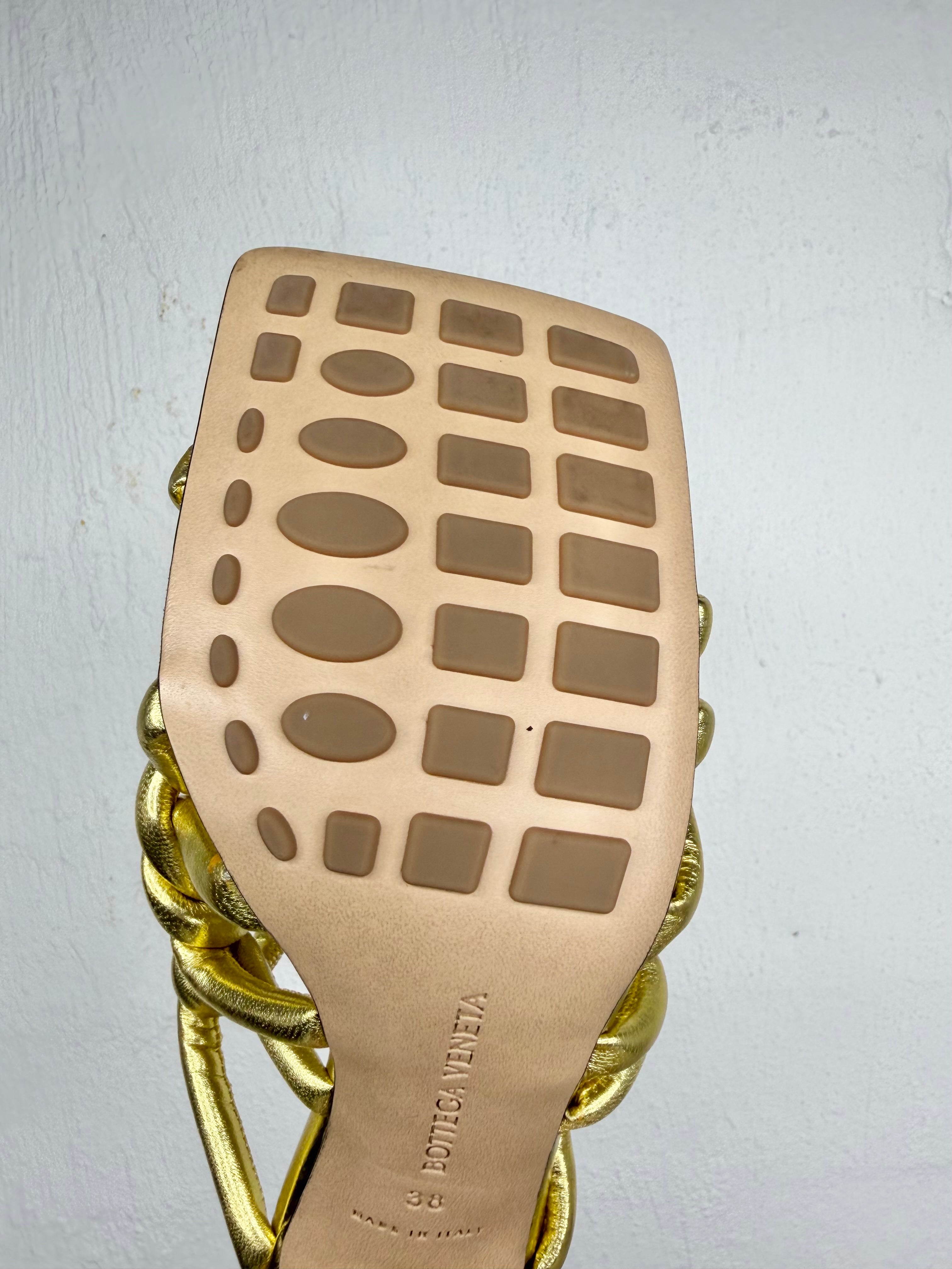 Bottega Veneta 'Reflection Gold Interwoven Stretch Mules - EU38