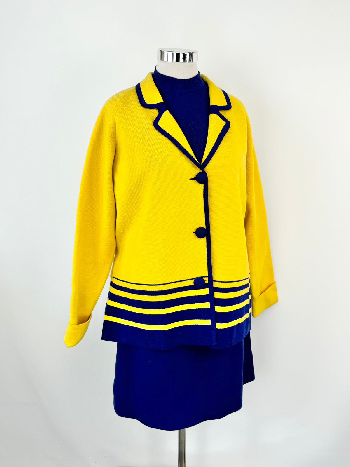 Vintage Hand Made Blue & Yellow Three Piece Suit - AU12/14