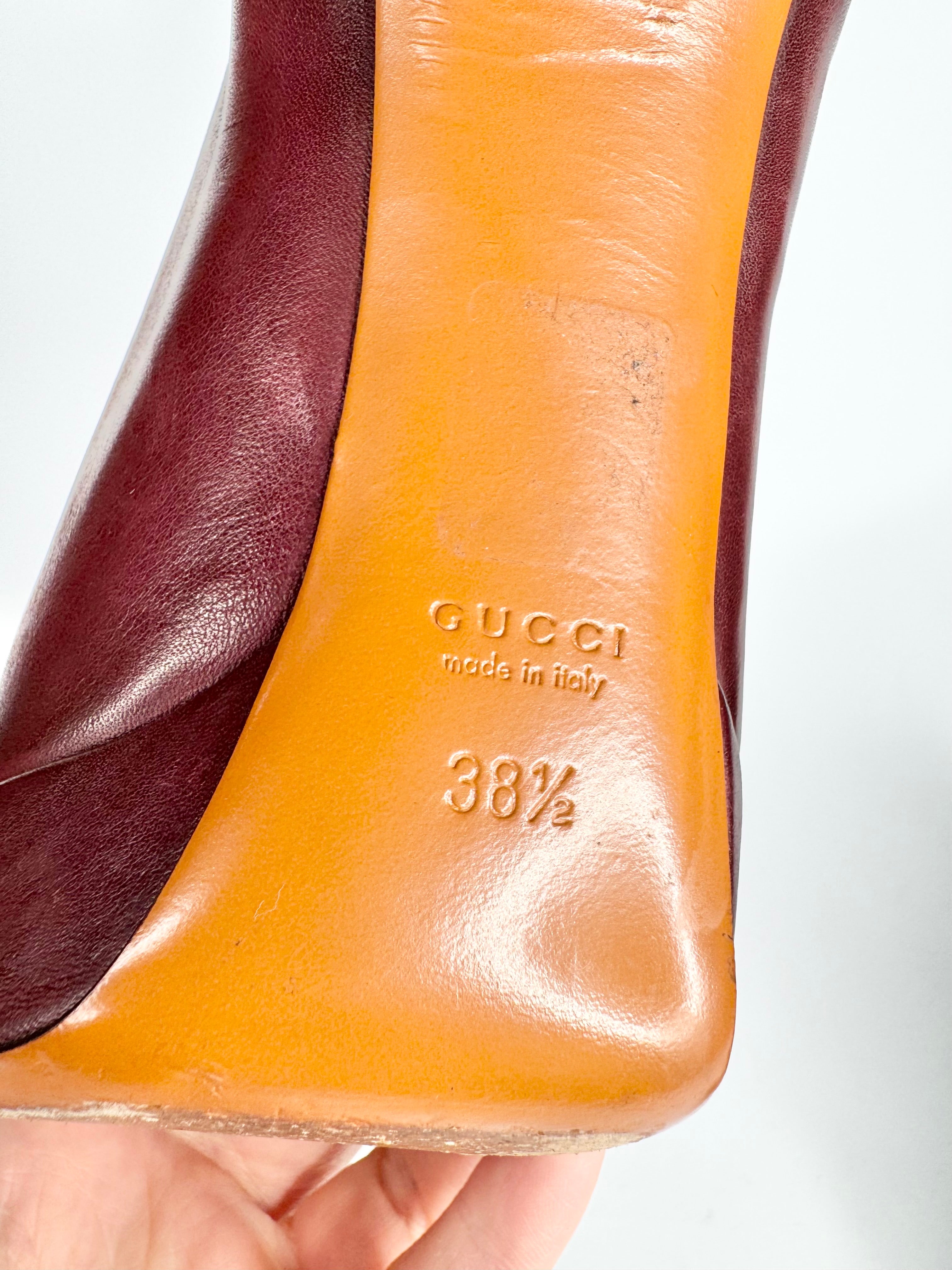 Gucci Burgundy Leather 'Betty' Lace Up Boots - EU38.5