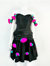 Vintage What's This Black & Bright Pink Rosette Dress - AU6