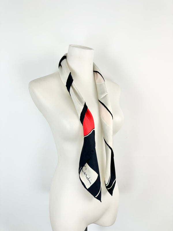 Vintage Pierre Cardin White, Black & Red Rose Scarf