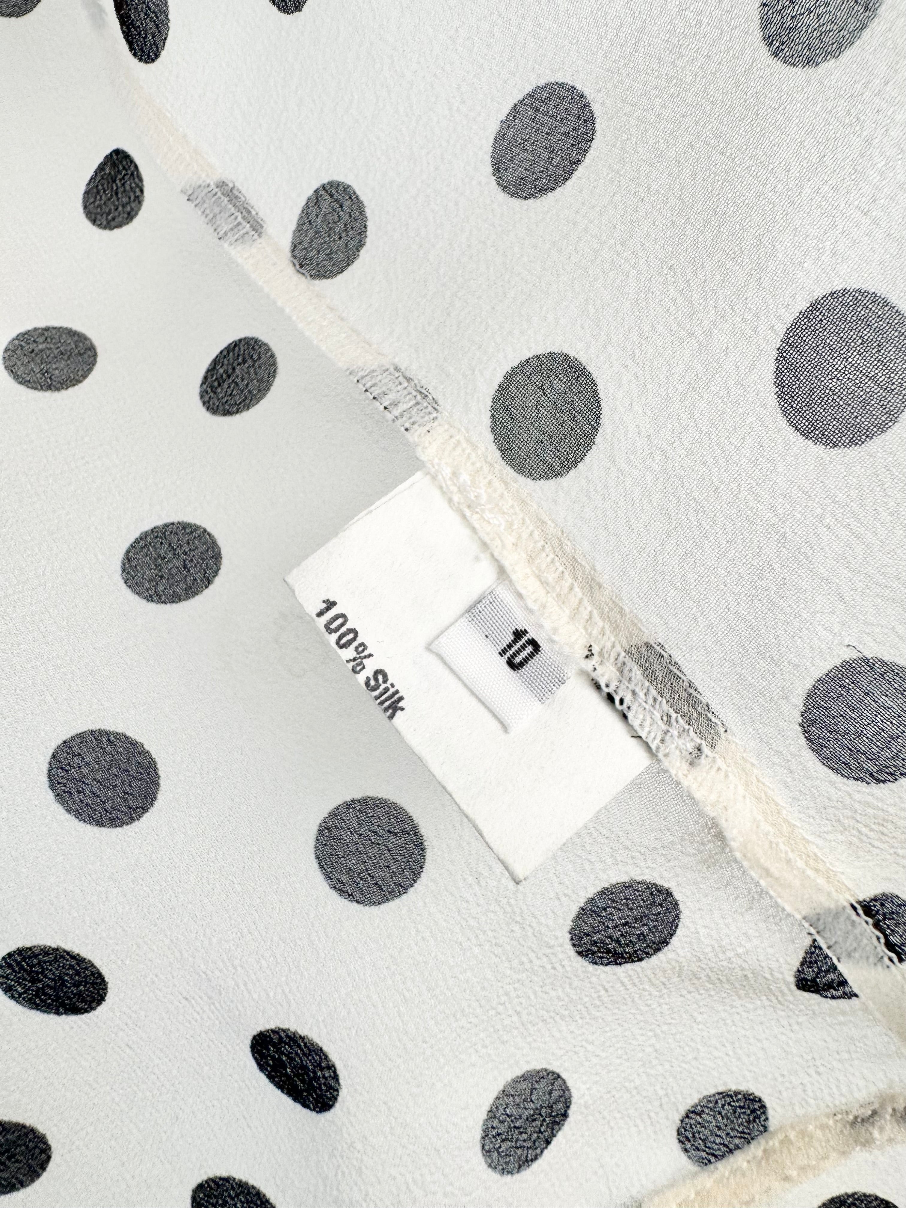 Carla Zampatti Black and Cream Spotted Frilled Edge Short Sleeve Top - AU10