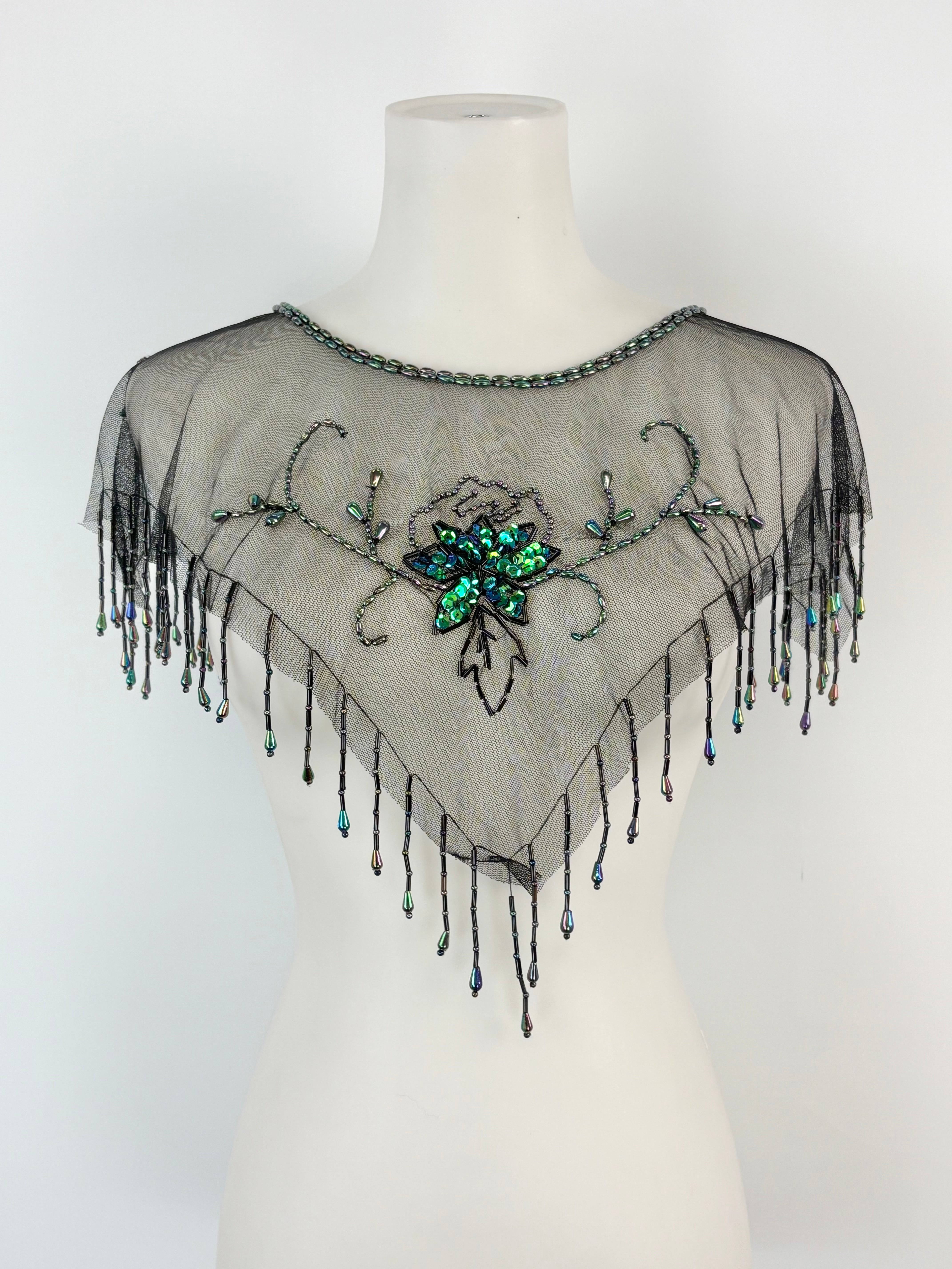 Vicsin Australia Vintage Black Mesh Embellished Mini Cape