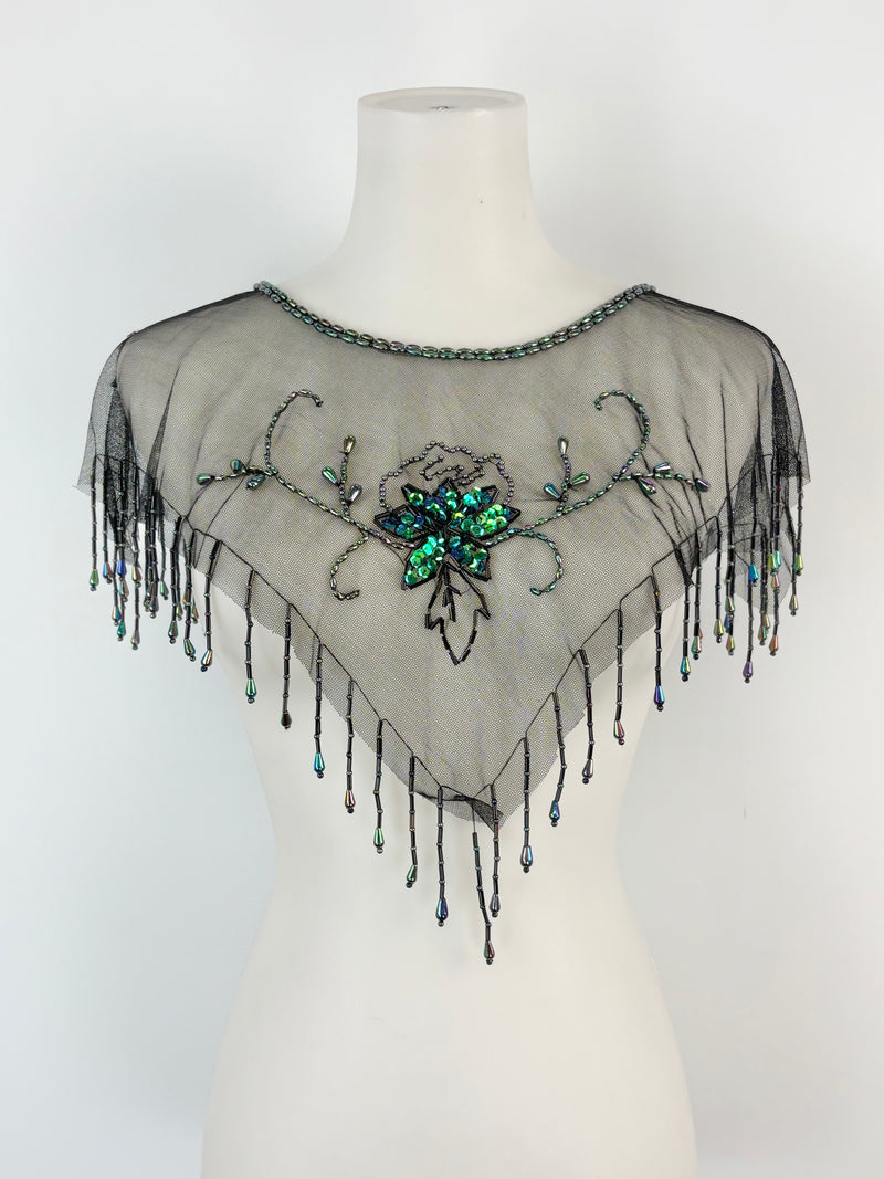 Vicsin Australia Vintage Black Mesh Embellished Mini Cape
