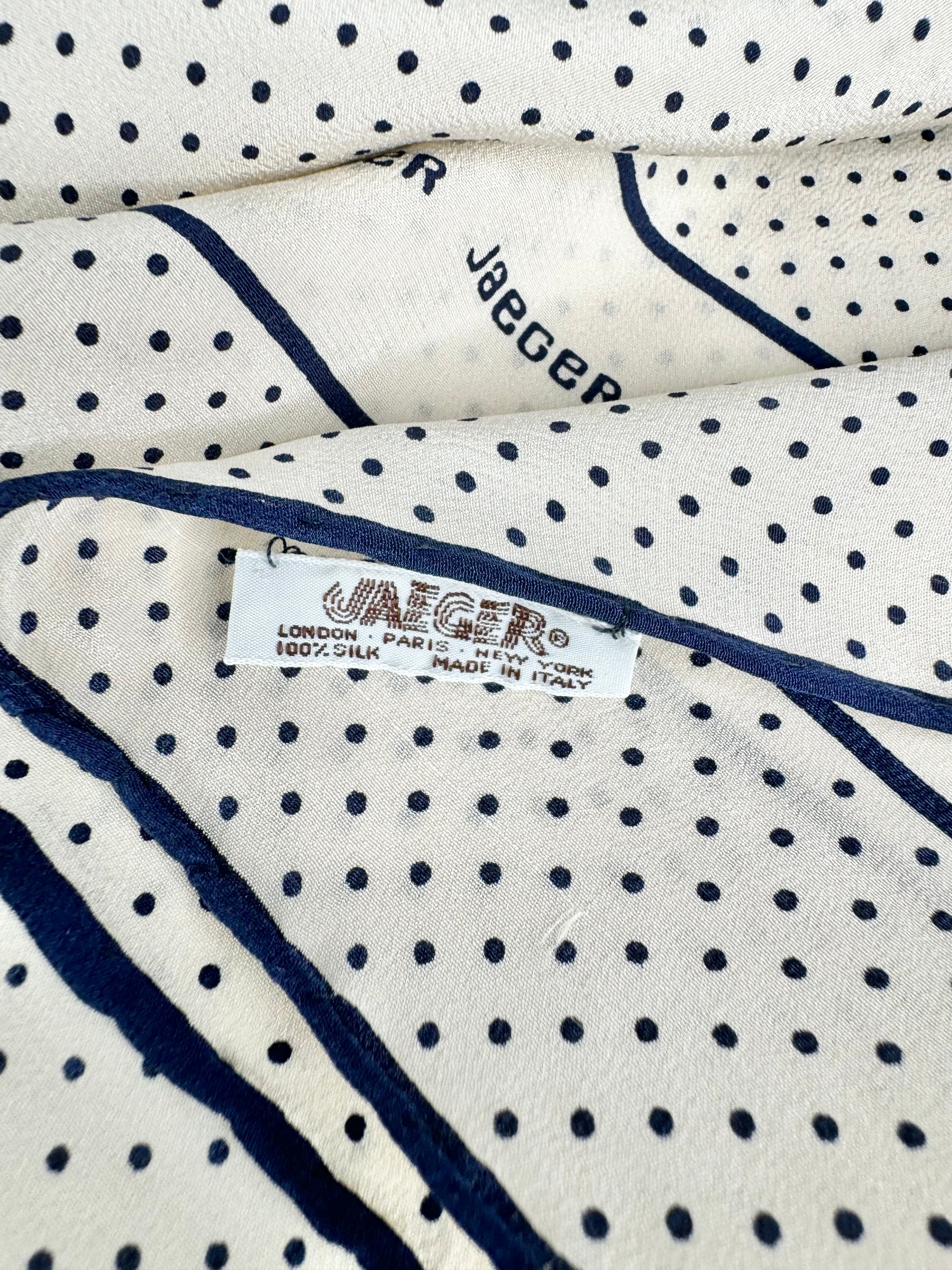 Vintage Jaeger Large Cream Dotted Silk Scarf