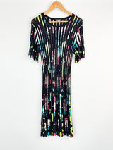 Kenzo Black Floral Pleated Fabric Column Dress - AU10/12