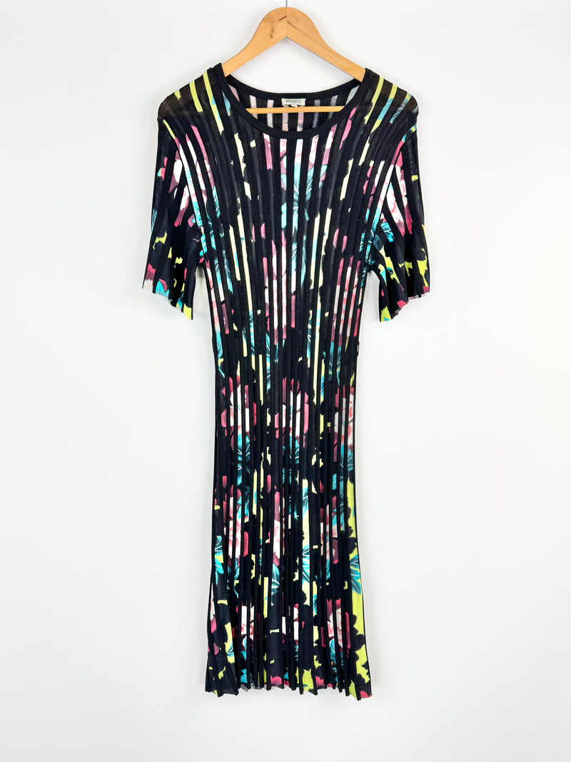 Kenzo Black Floral Pleated Fabric Column Dress - AU10/12