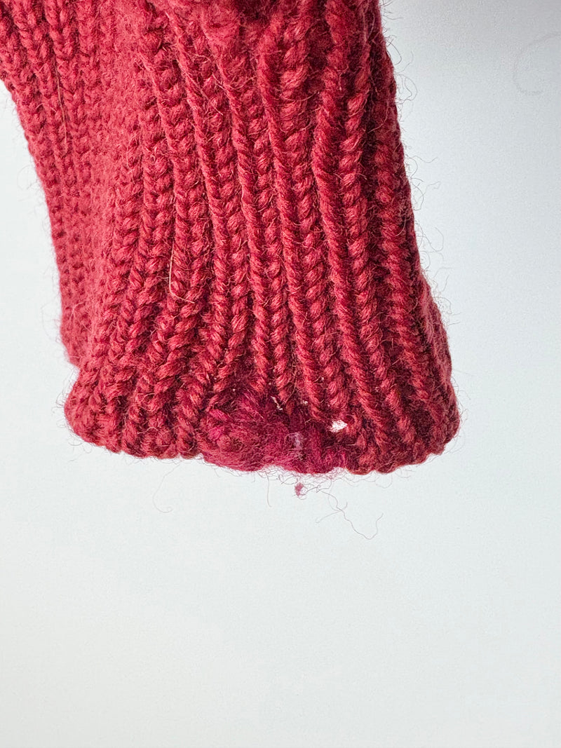 Hand-Made Cherry & Pastel Pink Wool Knit Sweater - AU12