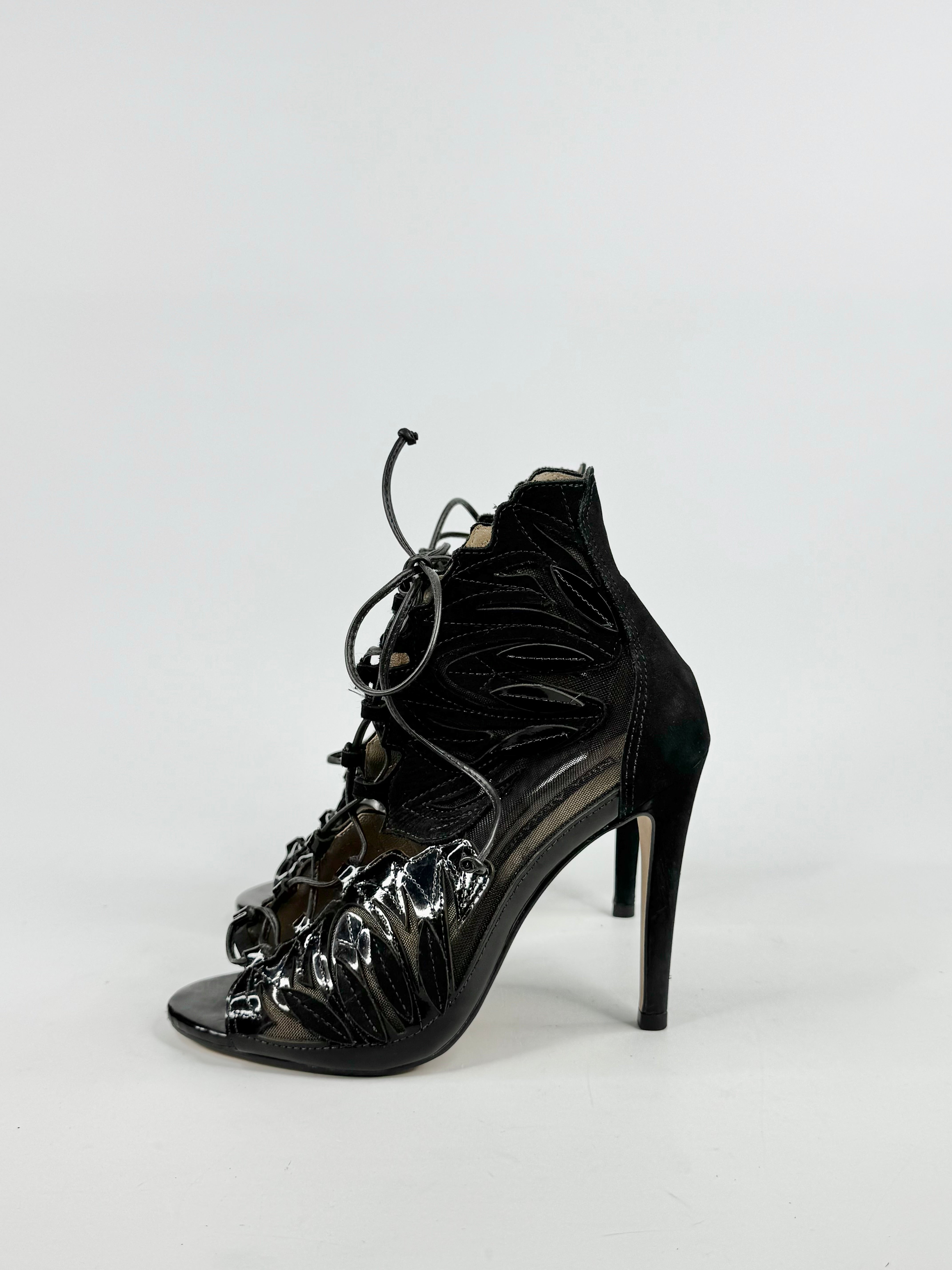 Nina Armando Black Peep Toe Mesh Stilettos - EU37