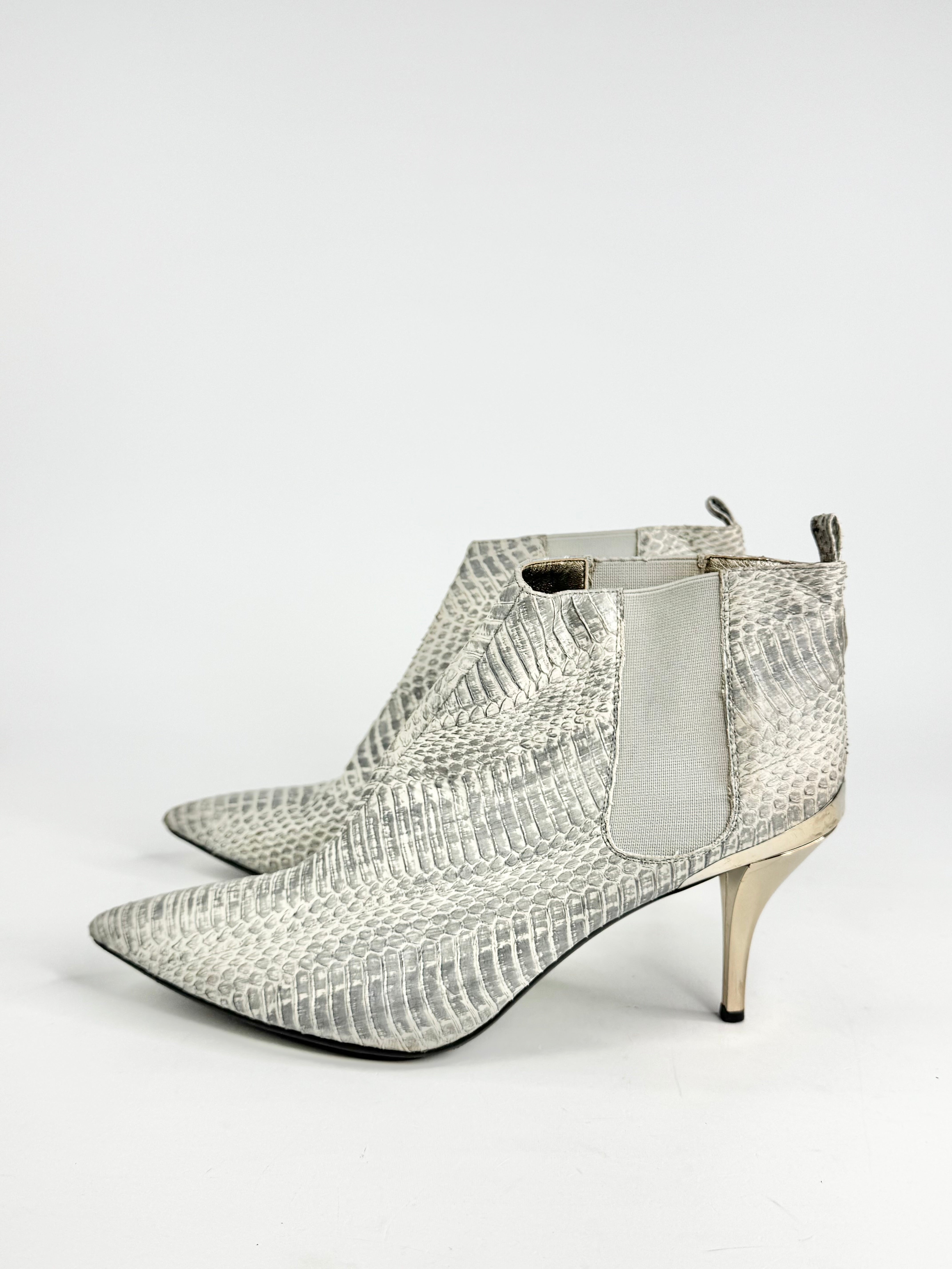 Lanvin Grey & Cream Snakeskin Stiletto Ankle Boots - EU40.5