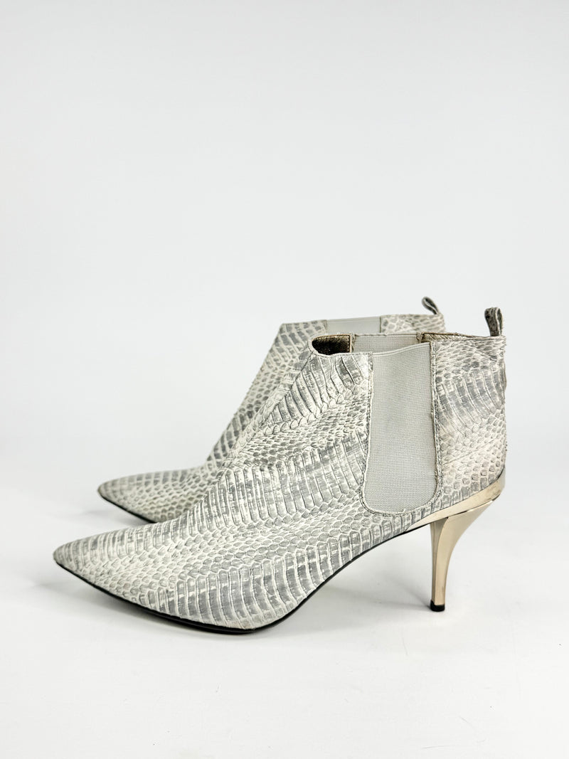 Lanvin Grey & Cream Snakeskin Stiletto Ankle Boots - EU40.5