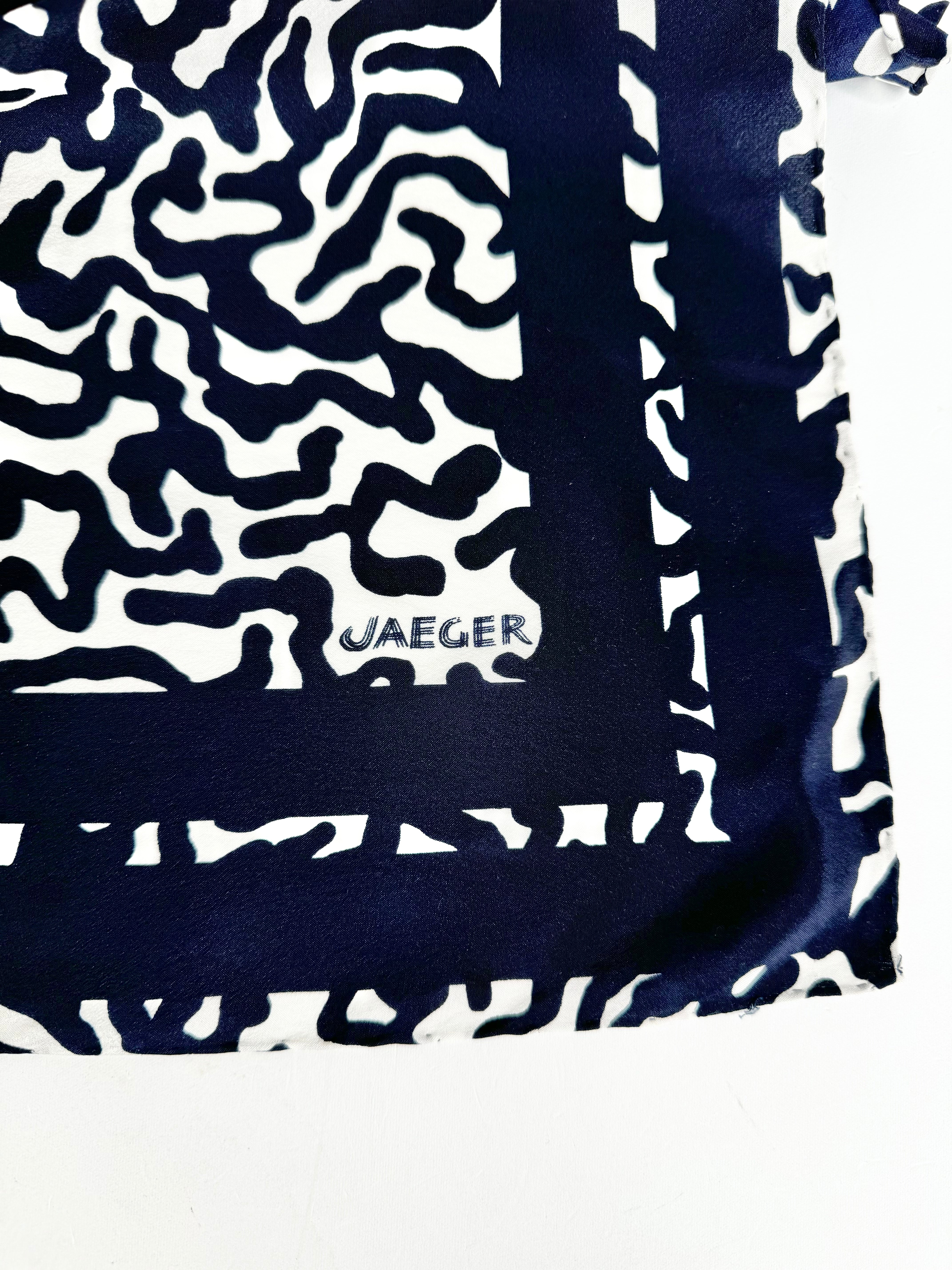 Vintage Jaeger Blackest Blue Abstract Patterned Silk Scarf