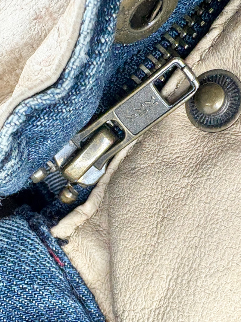R.M. Williams Beige & Indigo Denim Padded 'Longhorn' Vest - L