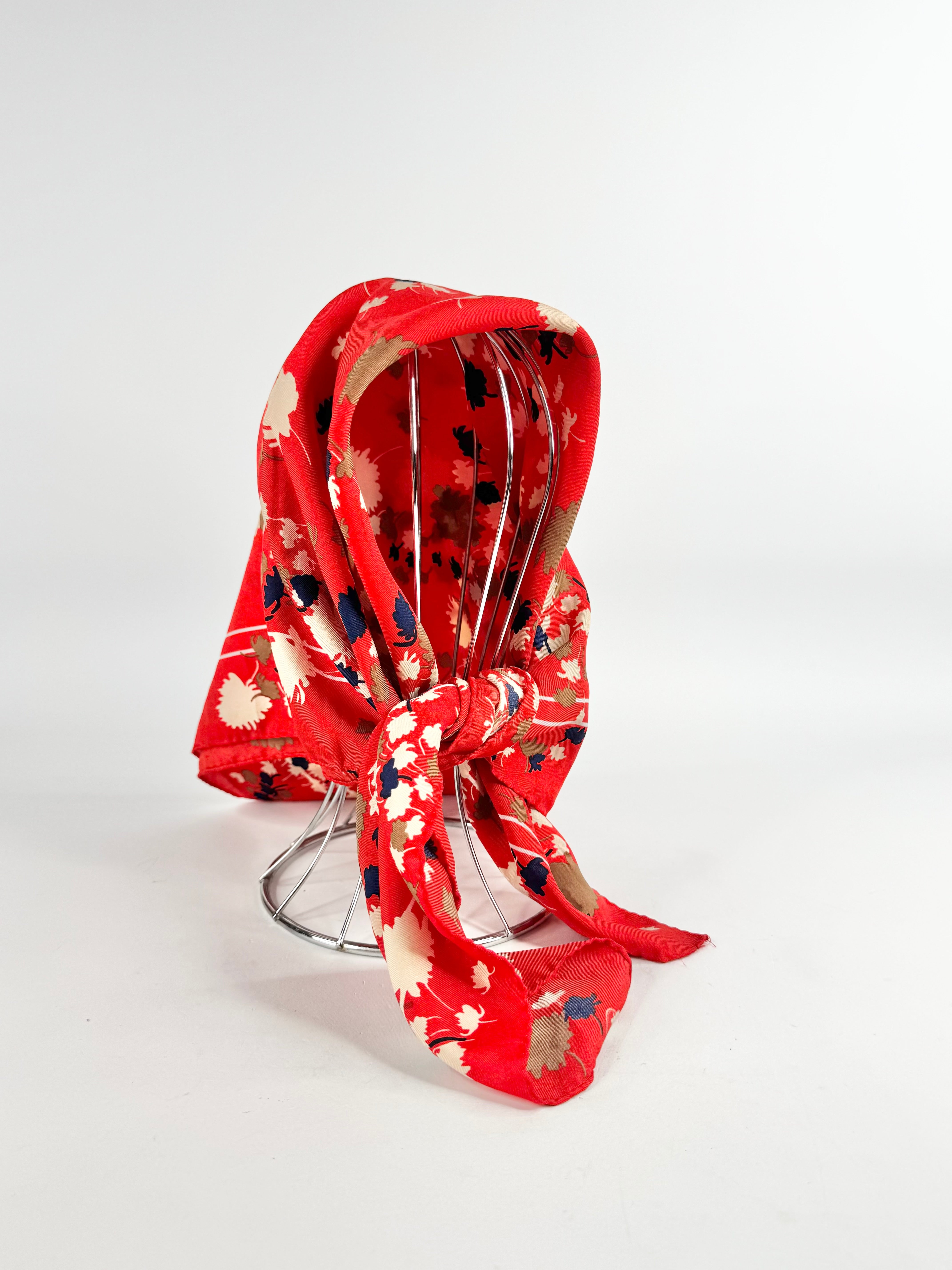 Oroton Red Silk Floral Scarf