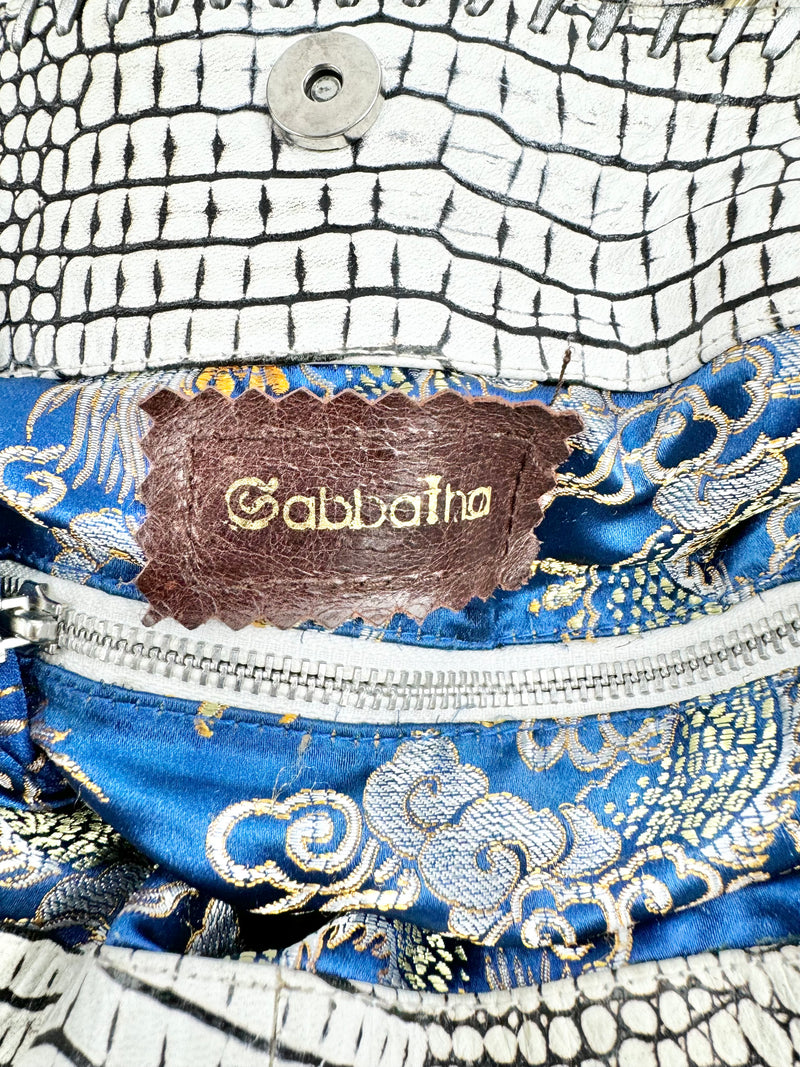 Sabbatha White Croc Embossed Studded Shoulder Bag
