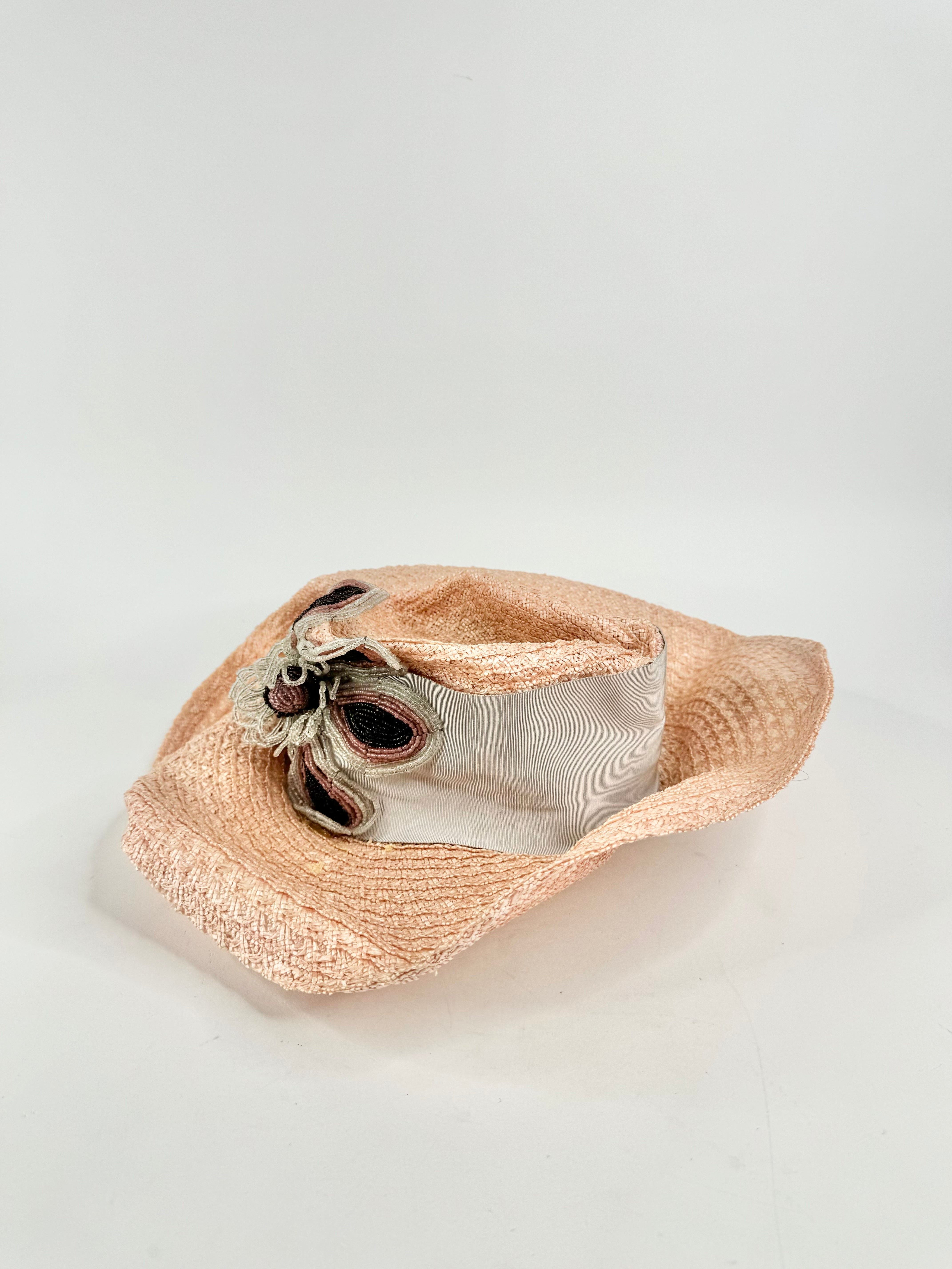 Vintage Tamasine Dale Blush Pink & Grey Beaded Hat